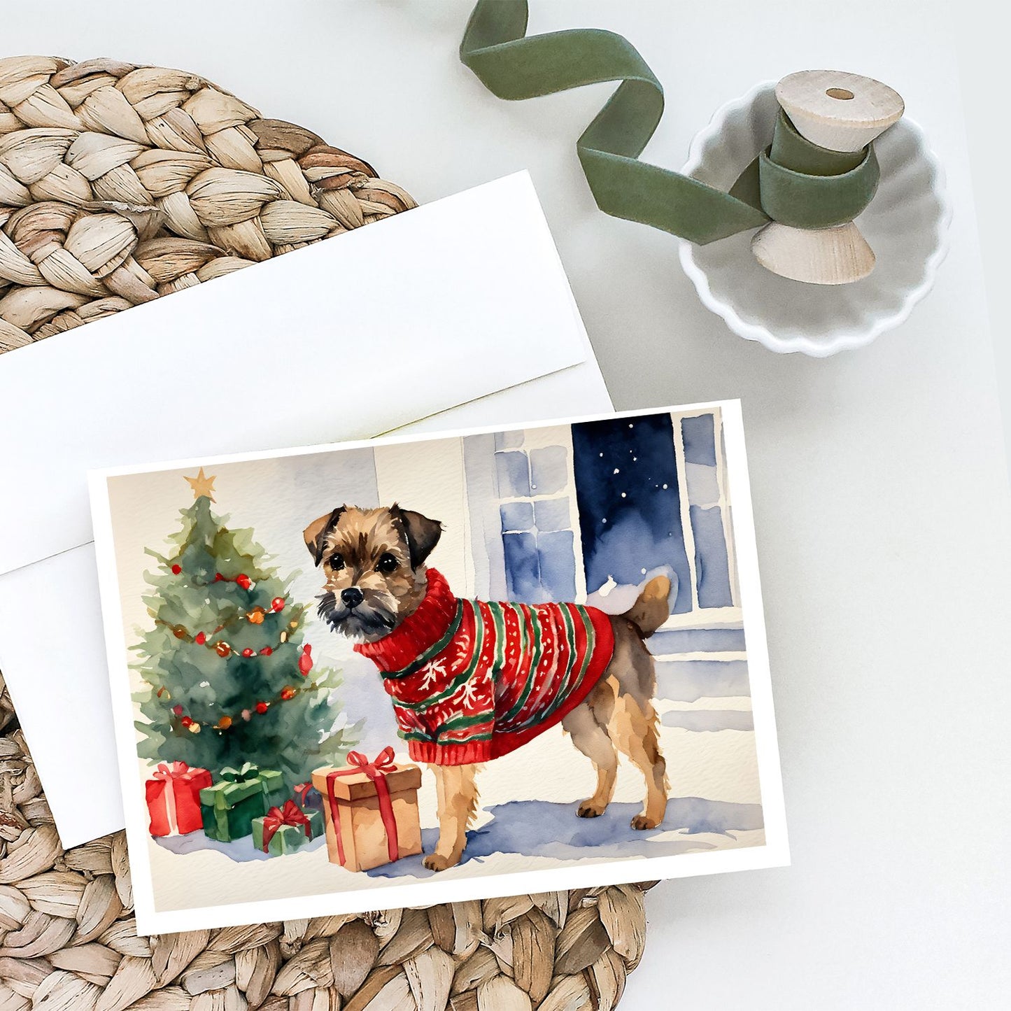 Border Terrier Christmas Greeting Cards Pack of 8 Blank Cards with Envelopes Whimsical A7 Size 5x7 Blank Note Cards