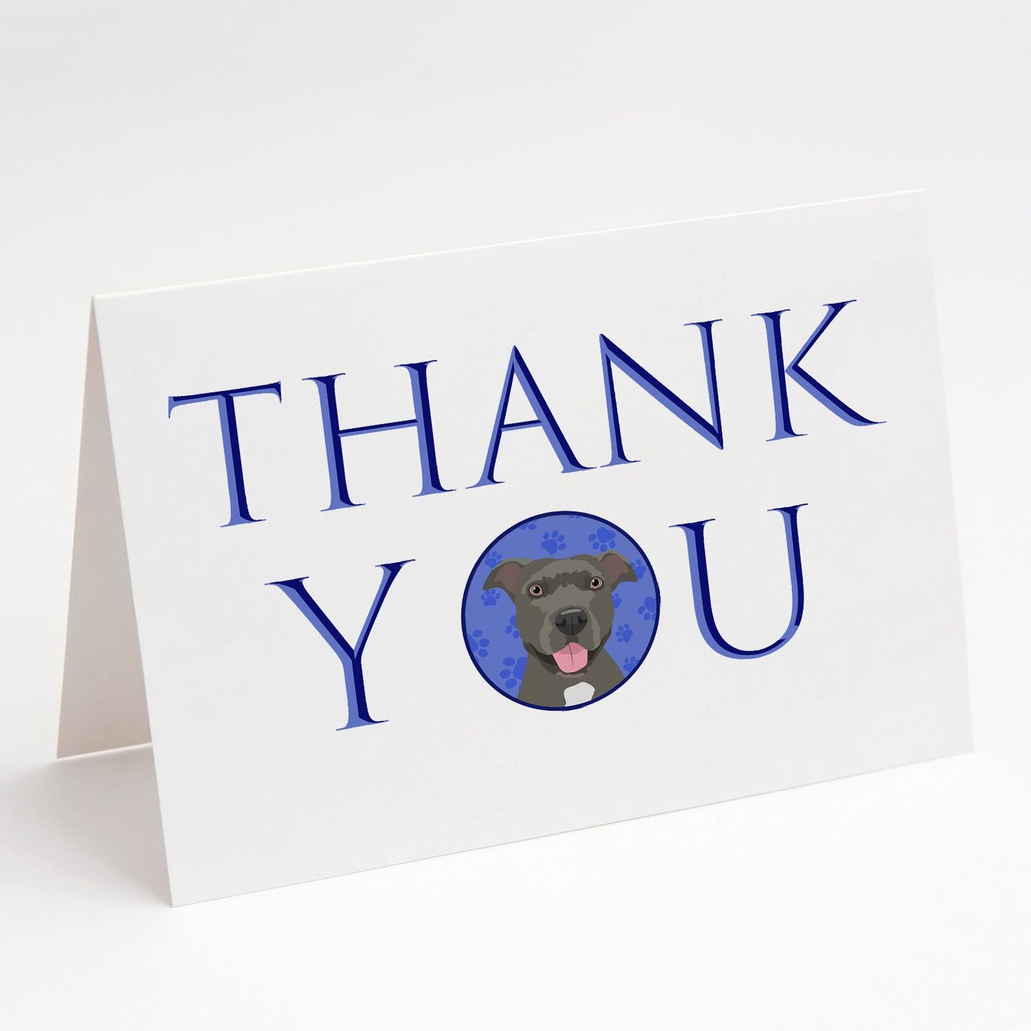 Pit Bull Blue #3 Thank You Greeting Cards Pack of 8 Blank Cards with Envelopes Whimsical A7 Size 5x7 Blank Note Cards