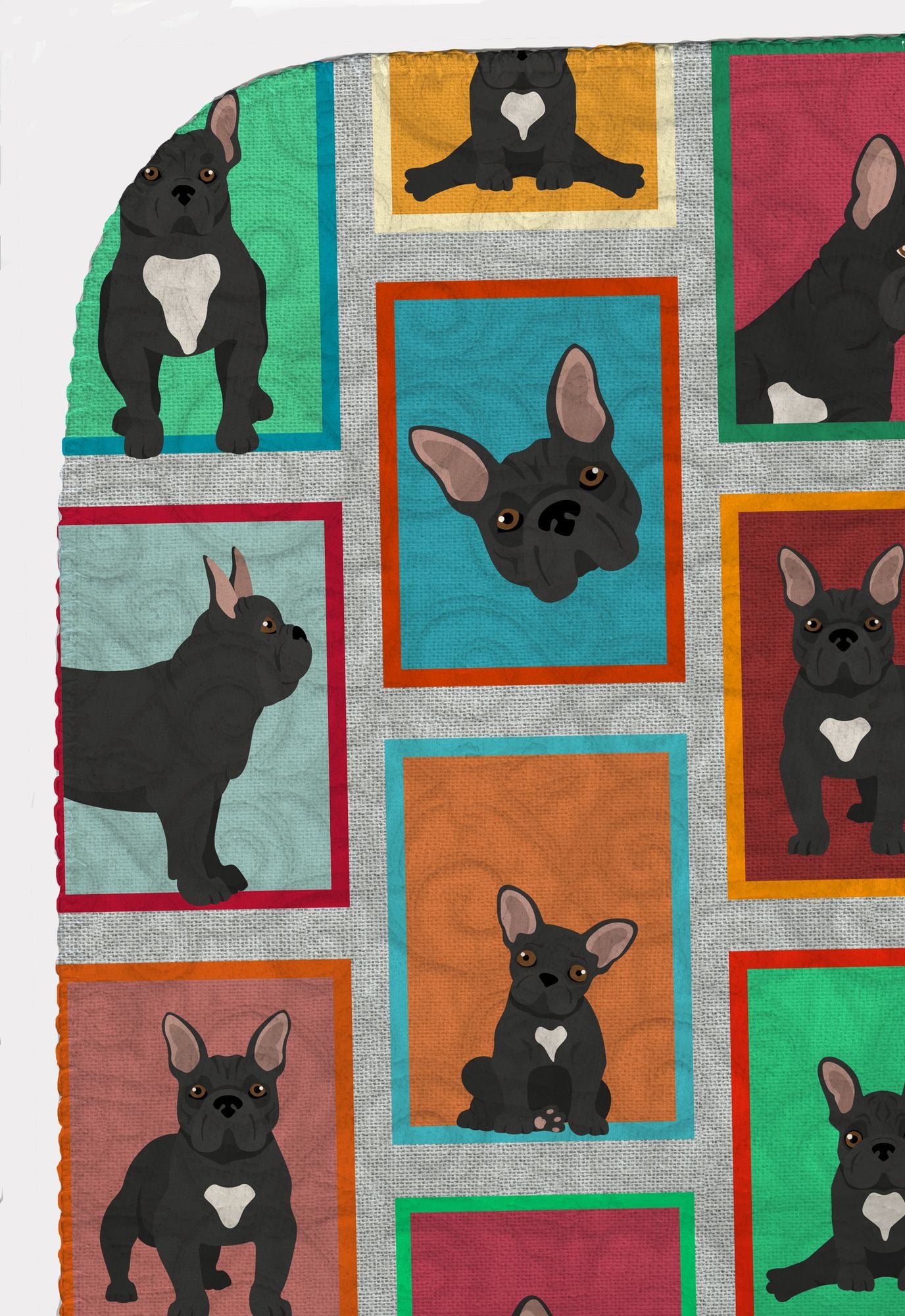 Lots of Black French Bulldog Quilted Blanket 50x60 Artwork Pattern Quilted Throw Blanket for Bed, Couch, Sofa, Soft and Lightweight