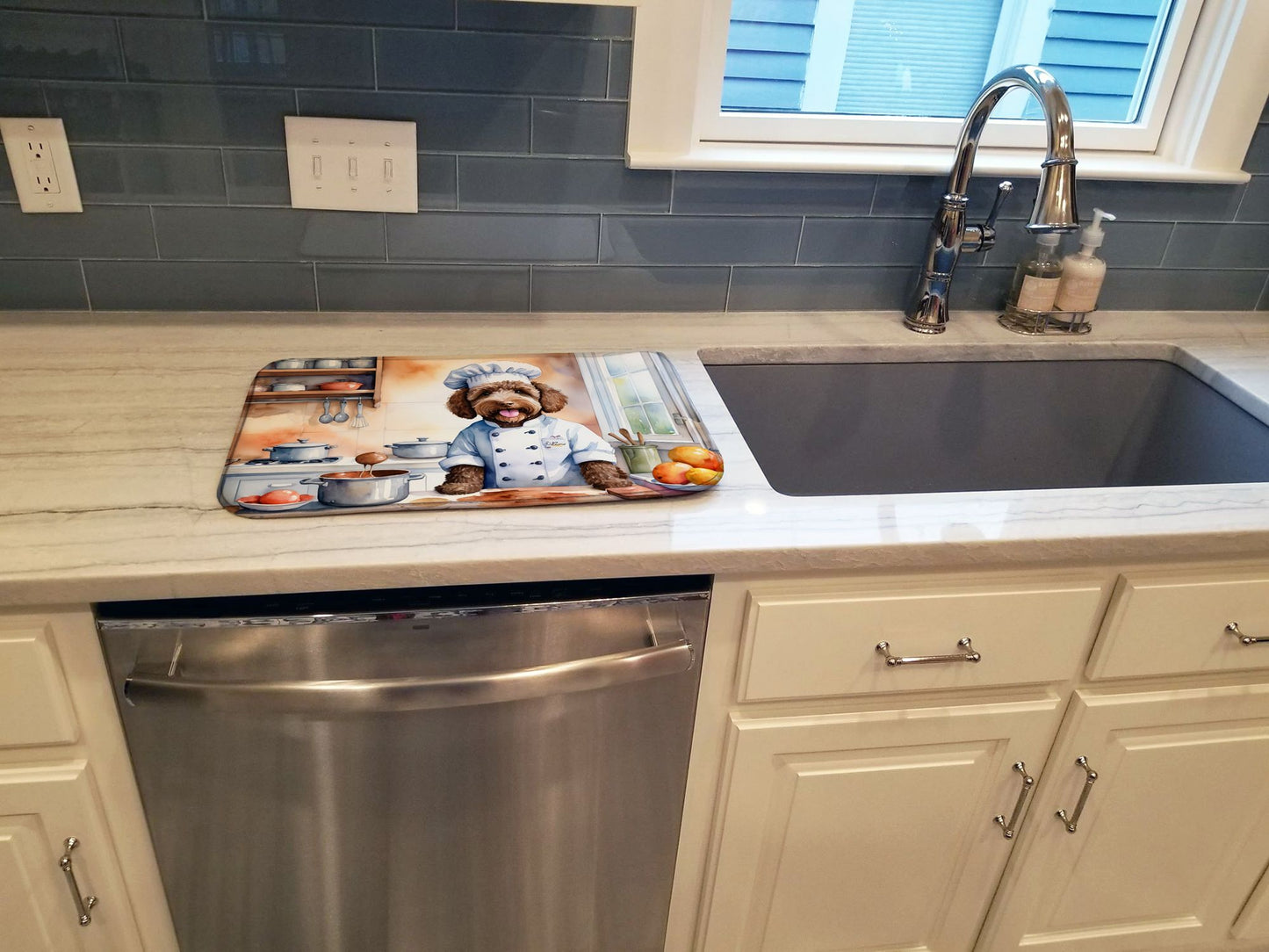 Labradoodle The Chef Dish Drying Mat Absorbent Dish Drying Mat Pad for Kitchen Counter Dish Drainer Mat for Countertop, 14 x 21", Multicolor