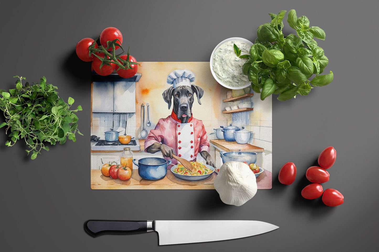 NEW Great Dane The Chef Glass Cutting Board Decorative Tempered Glass Kitchen Cutting and Serving Board Large Size Chopping Board