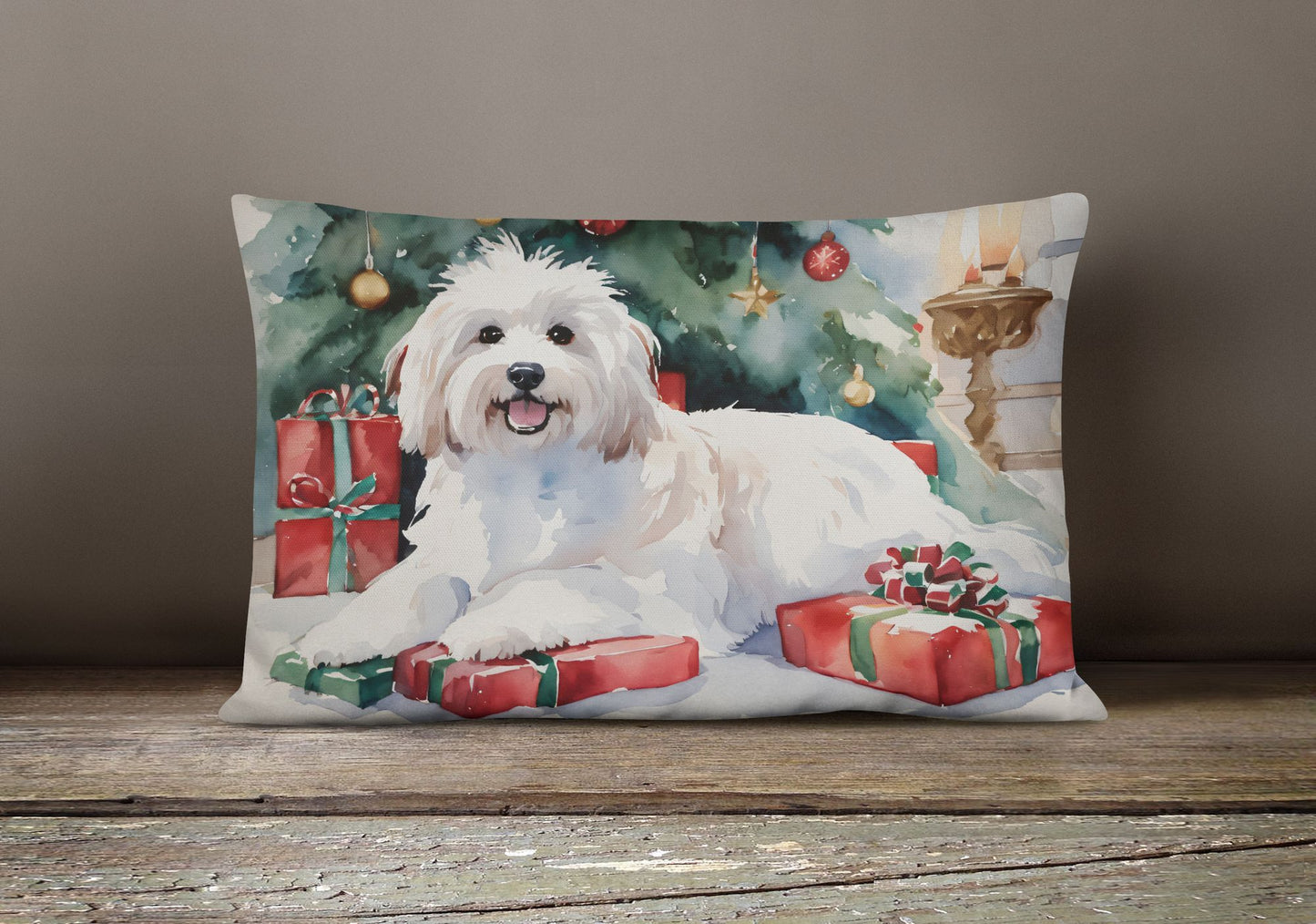Cozy Christmas Throw Pillow Throw Pillow for Indoor Couch Bed Outdoor Patio Washable, Coton De Tulear 2639,12Hx16W