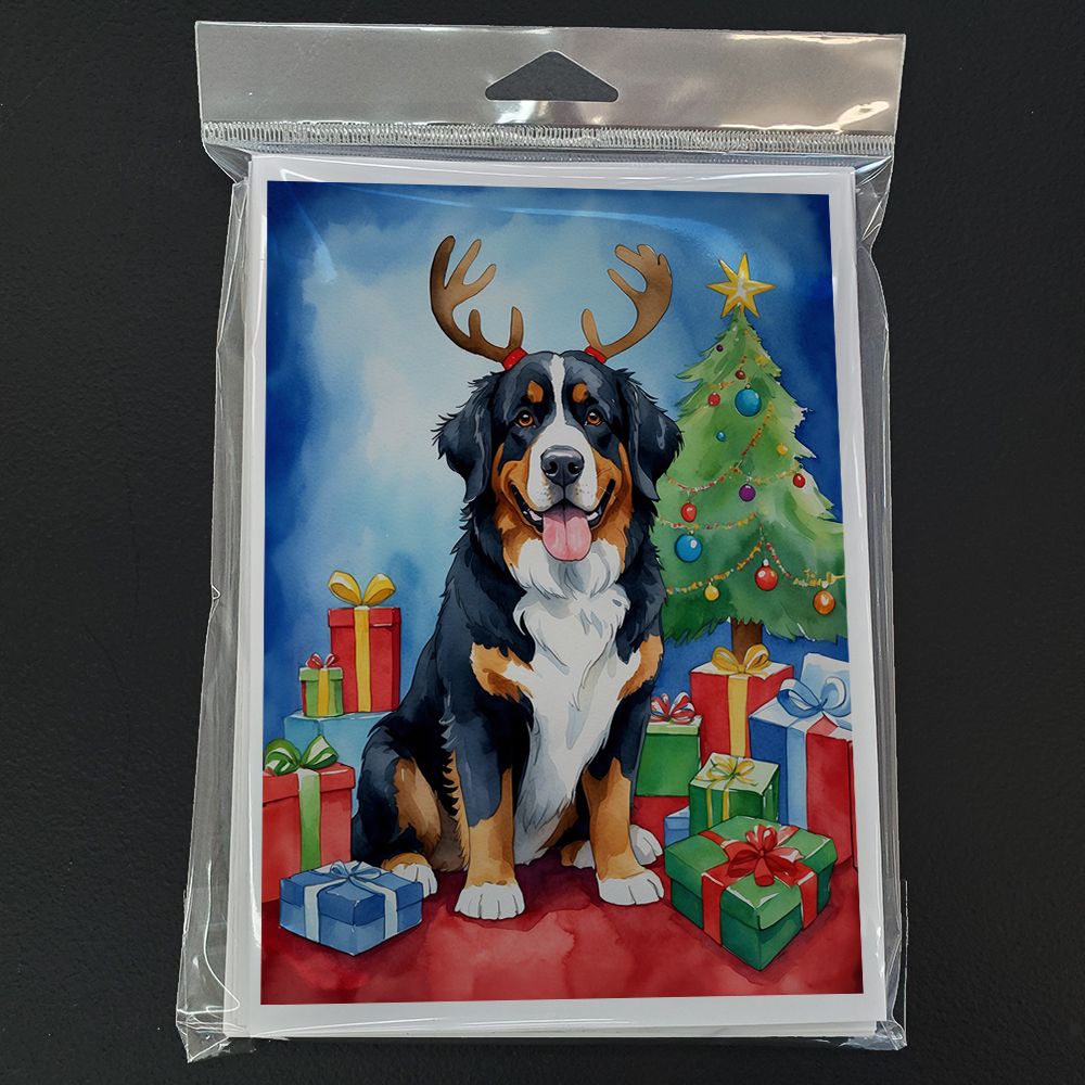 Bernese Mountain Dog Christmas Reindeer Greeting Cards Pack of 8 Blank Cards with Envelopes Whimsical A7 Size 5x7 Blank Note Cards