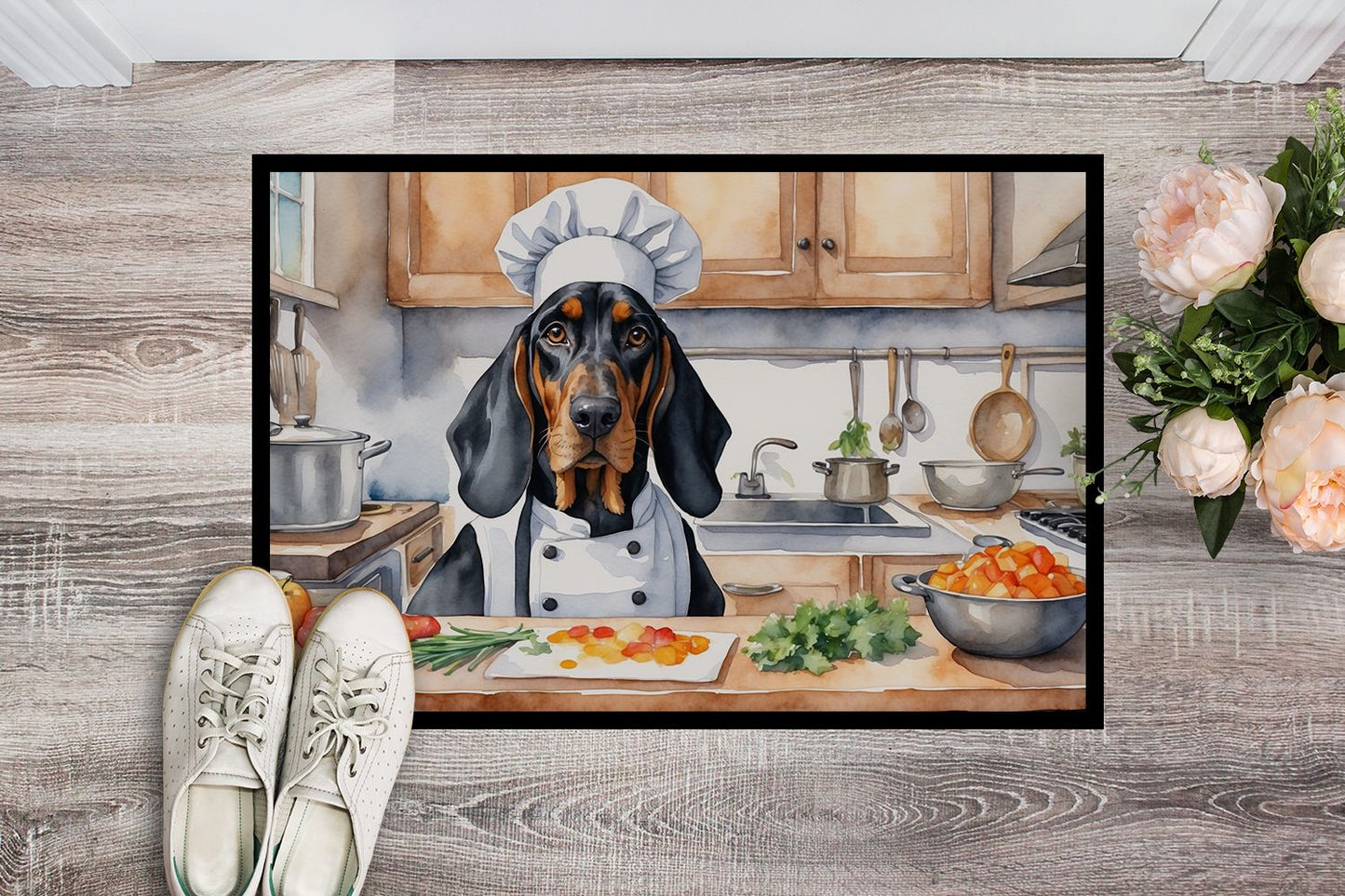 Black and Tan Coonhound The Chef Doormat Front Door Mat Indoor Outdoor Rugs for Entryway, Non Slip Washable Low Pile, 24H X 36W
