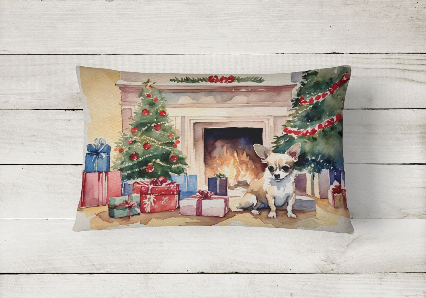 Waiting on Christmas Throw Pillow Throw Pillow for Indoor Couch Bed Outdoor Patio Washable, Chihuahua 1322,12Hx16W