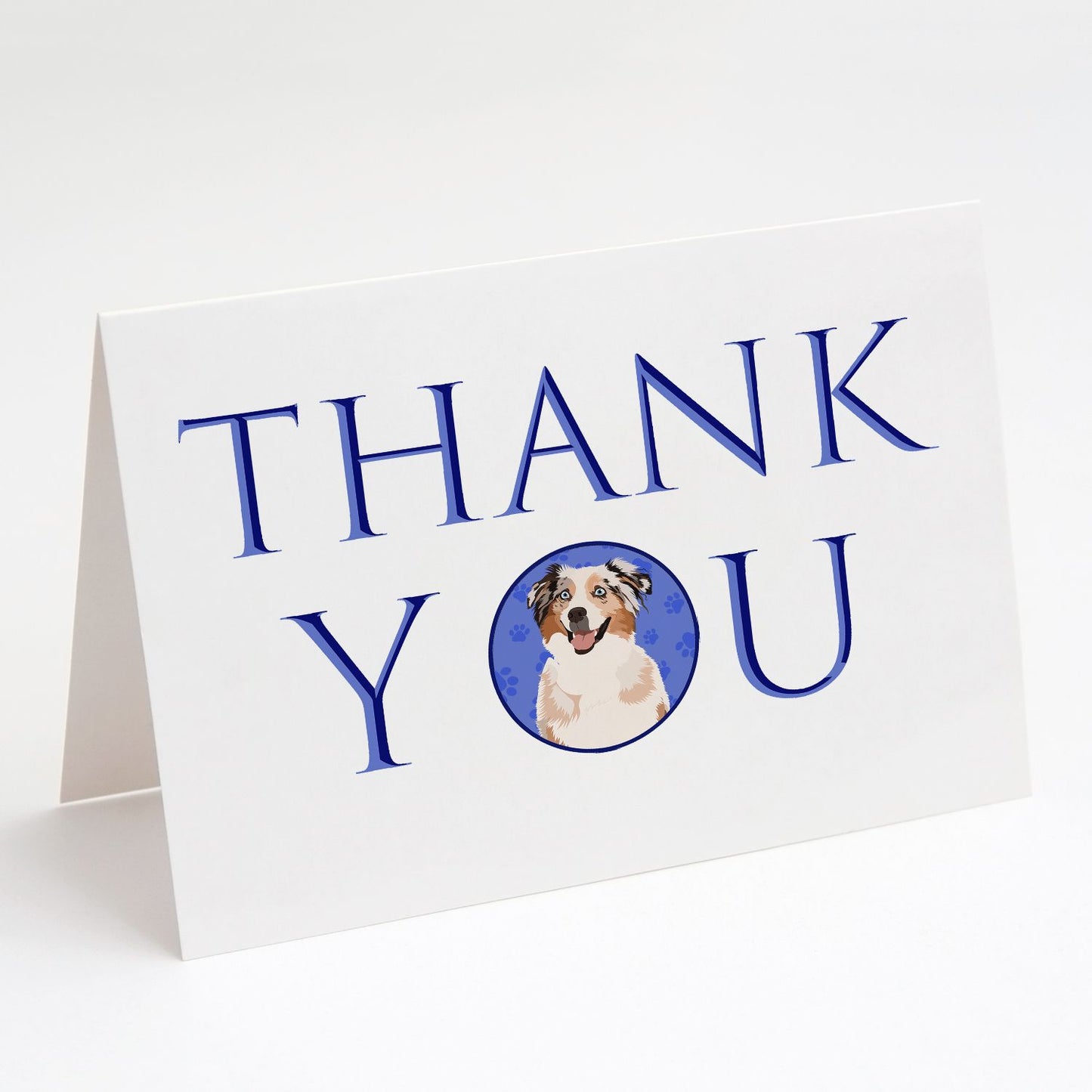 Australian Shepherd Red Merle Tricolor #2 Thank You Greeting Cards Pack of 8 Blank Cards with Envelopes Whimsical A7 Size 5x7 Blank Note Cards