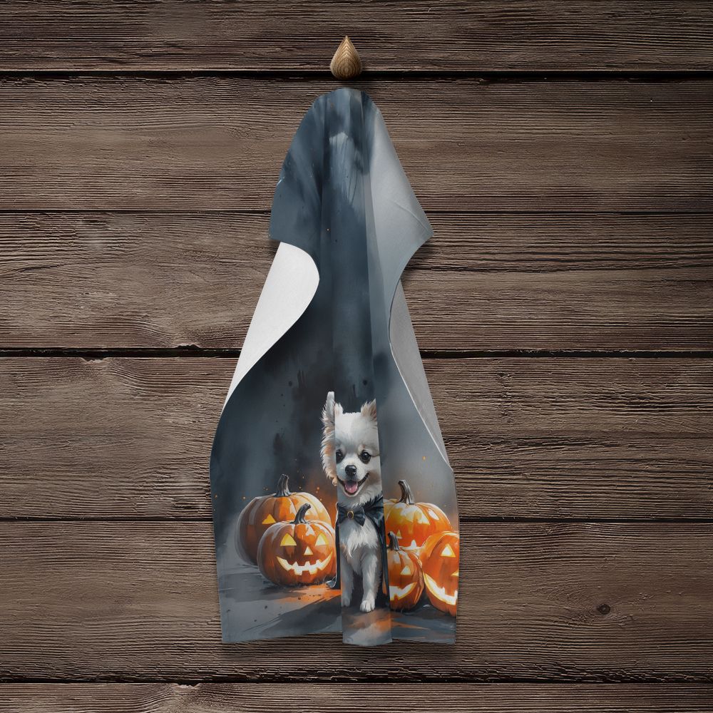 White Pomeranian Puppy Halloween Kitchen Towel Dish Cloths Guest Hand Towel Decorative Bathroom Towel for Face,Tea, Dishcloth, Kitchen and Bath