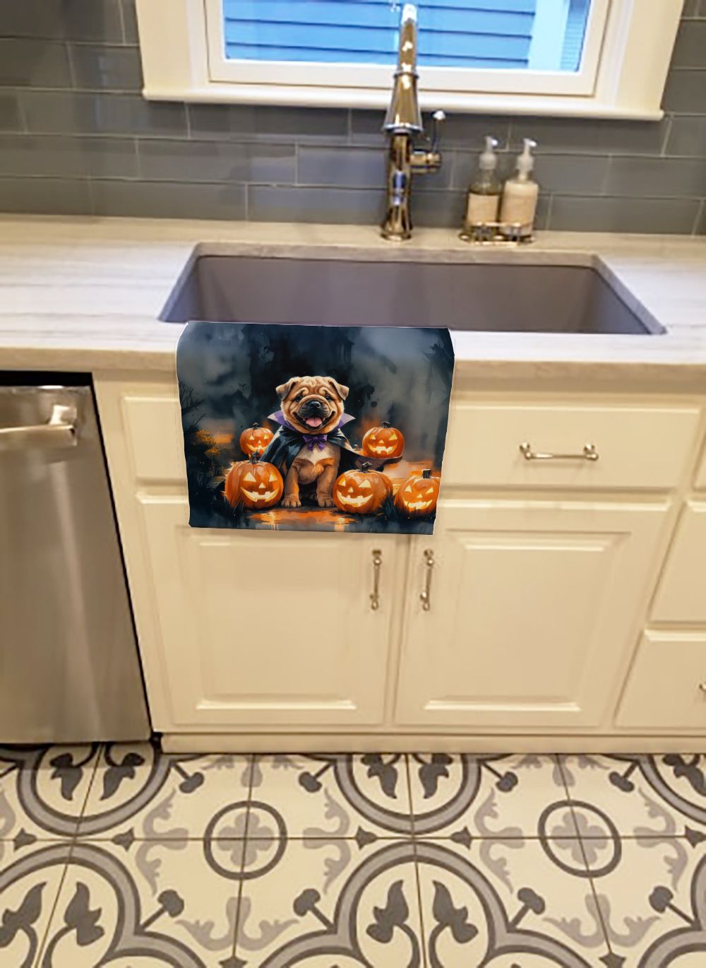 Shar Pei Puppy Halloween Kitchen Towel Dish Cloths Guest Hand Towel Decorative Bathroom Towel for Face,Tea, Dishcloth, Kitchen and Bath