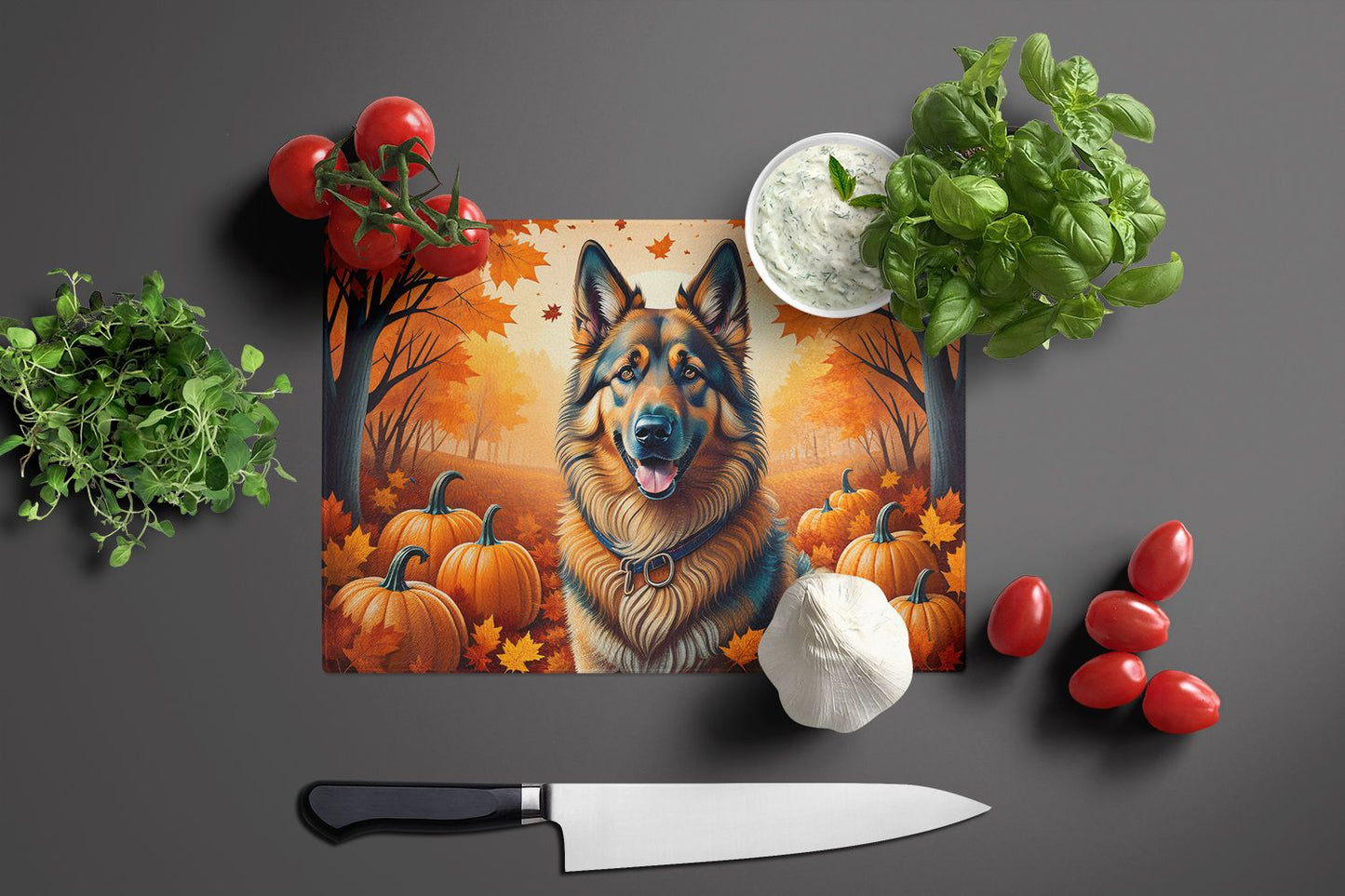 NEW Belgian Tervuren Fall Glass Cutting Board Decorative Tempered Glass Kitchen Cutting and Serving Board Large Size Chopping Board