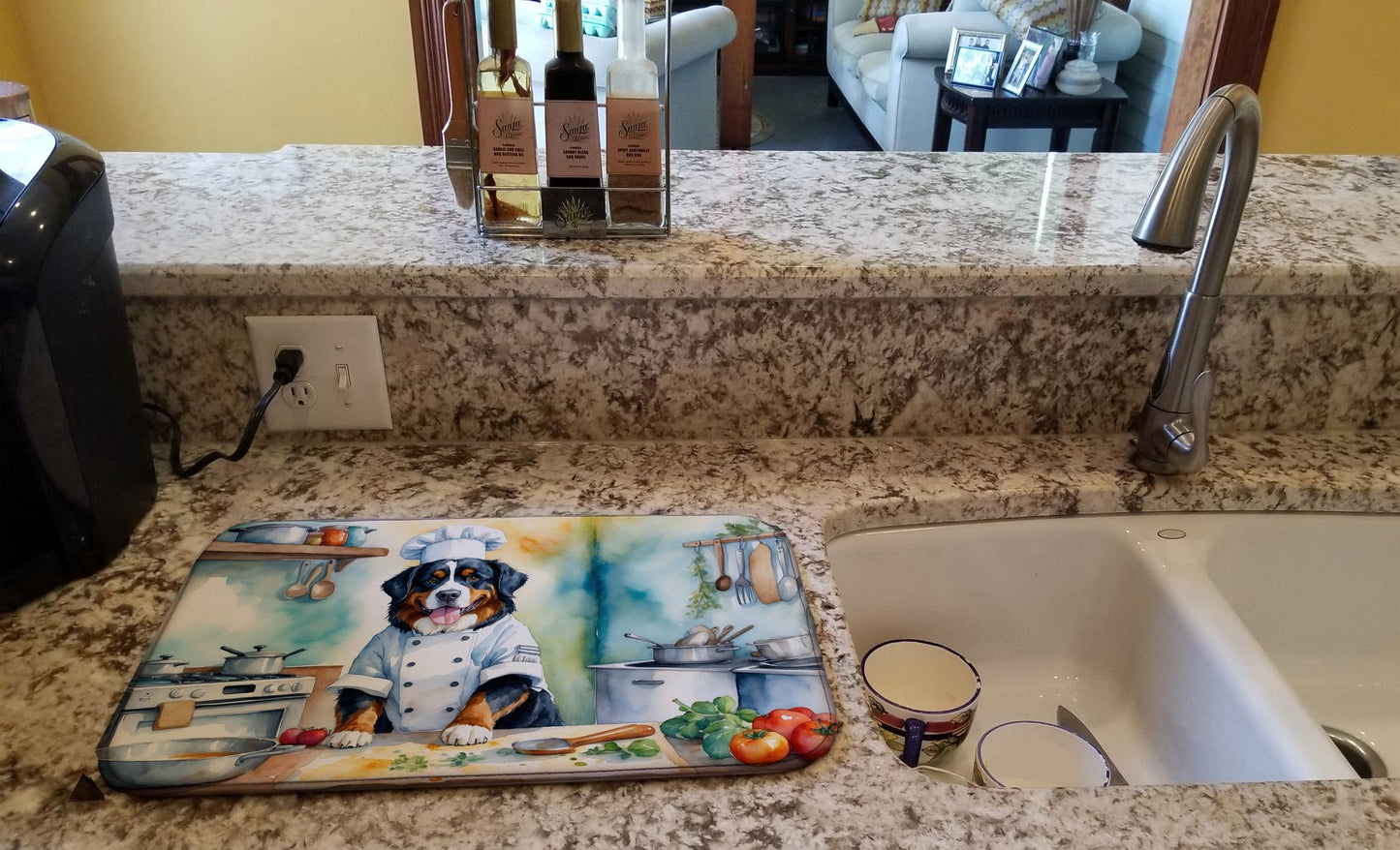 Bernese Mountain Dog The Chef Dish Drying Mat Absorbent Dish Drying Mat Pad for Kitchen Counter Dish Drainer Mat for Countertop, 14 x 21", Multicolor