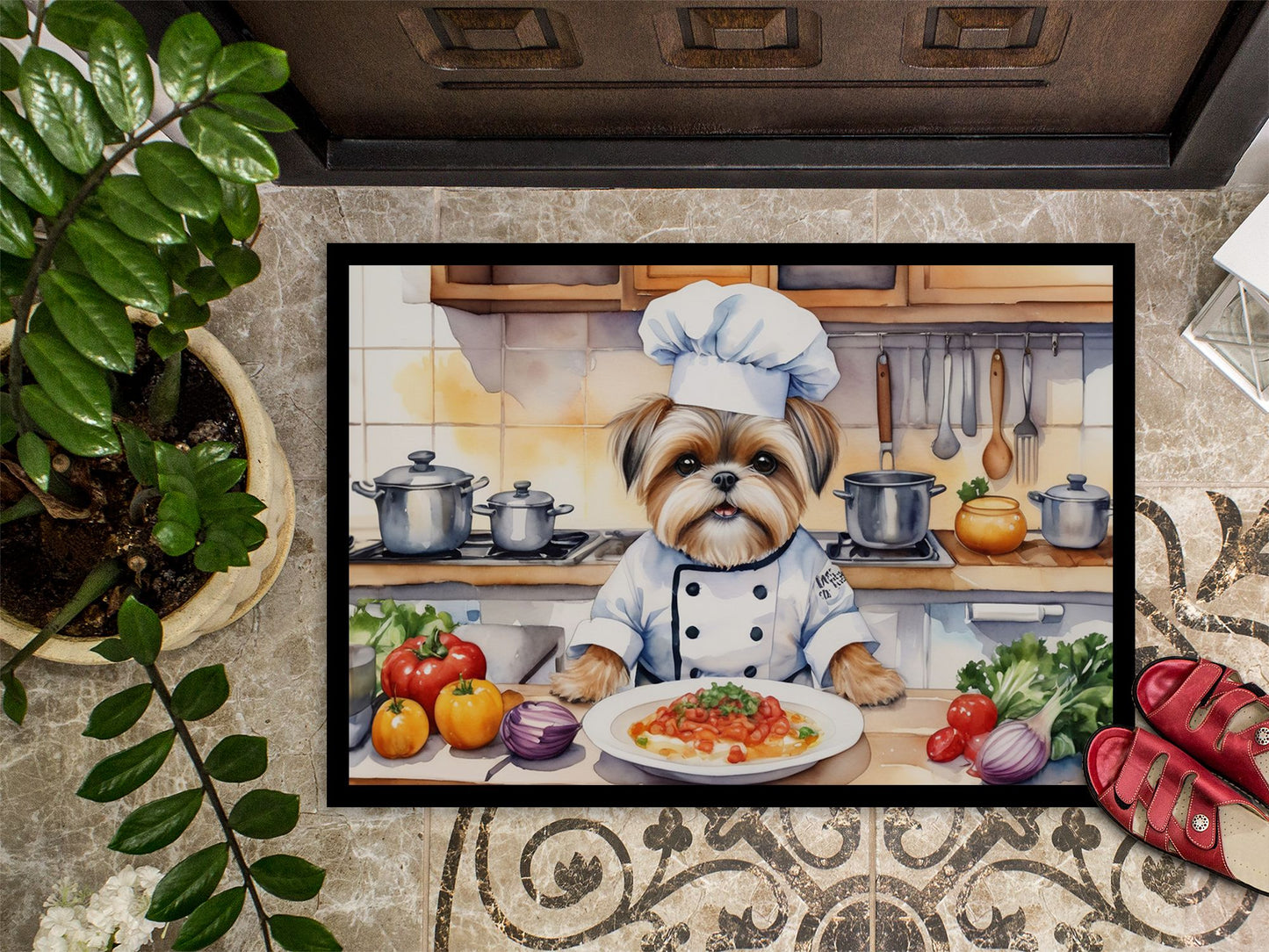 NEW Lhasa Apso The Chef Doormat Front Door Mat Indoor Outdoor Rugs for Entryway, Non Slip Washable Low Pile, 18H X 27W