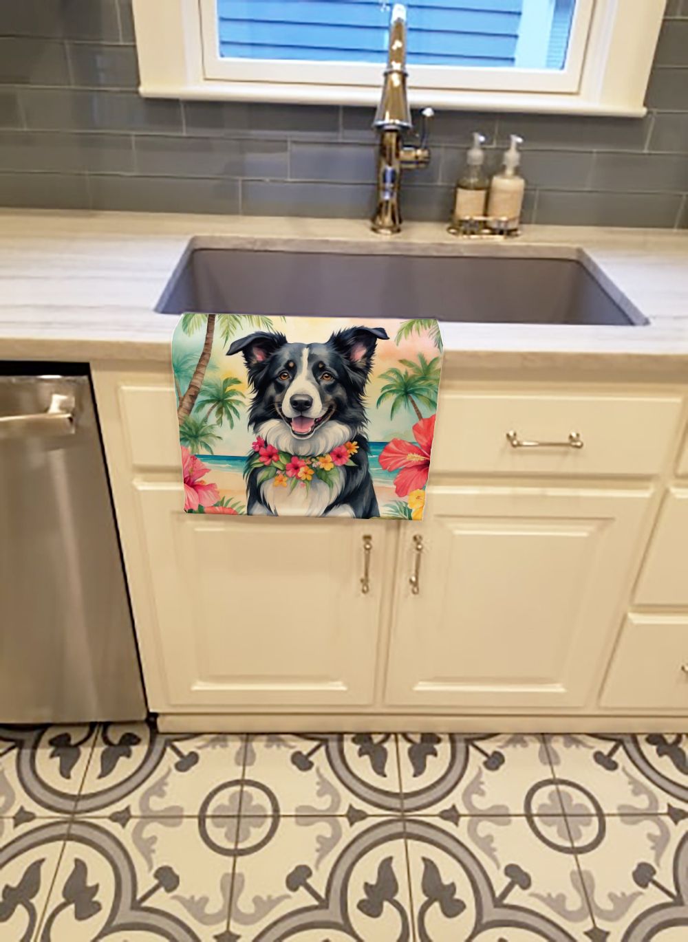 Border Collie Luau Kitchen Towel Dish Cloths Guest Hand Towel Decorative Bathroom Towel for Face,Tea, Dishcloth, Kitchen and Bath