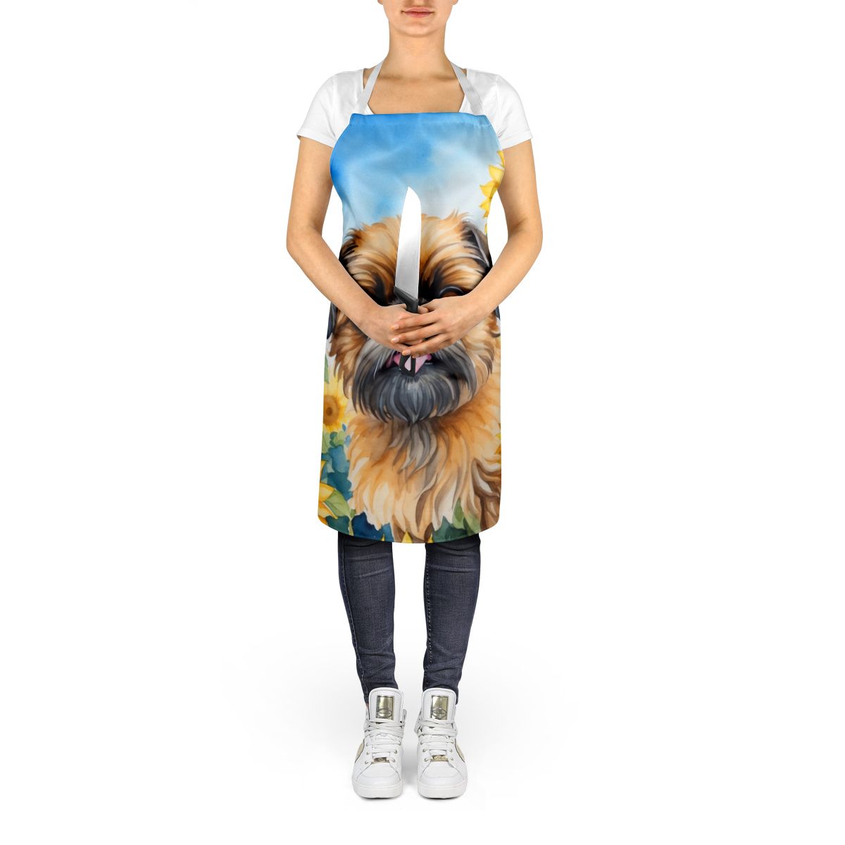 Brussels Griffon in Sunflowers Apron Cooking Kitchen Server Baking Crafts Gardening for Adult Women Men, Unisex, Large, Multicolor