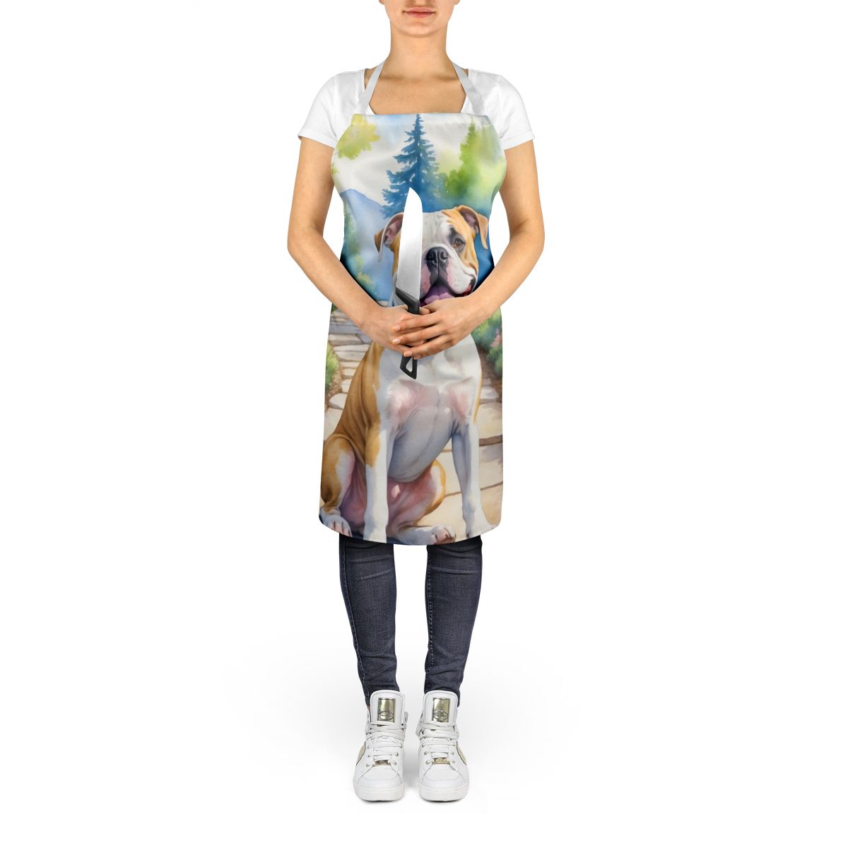 American Bulldog Spring Garden Apron Cooking Kitchen Server Baking Crafts Gardening for Adult Women Men, Unisex, Large, Multicolor
