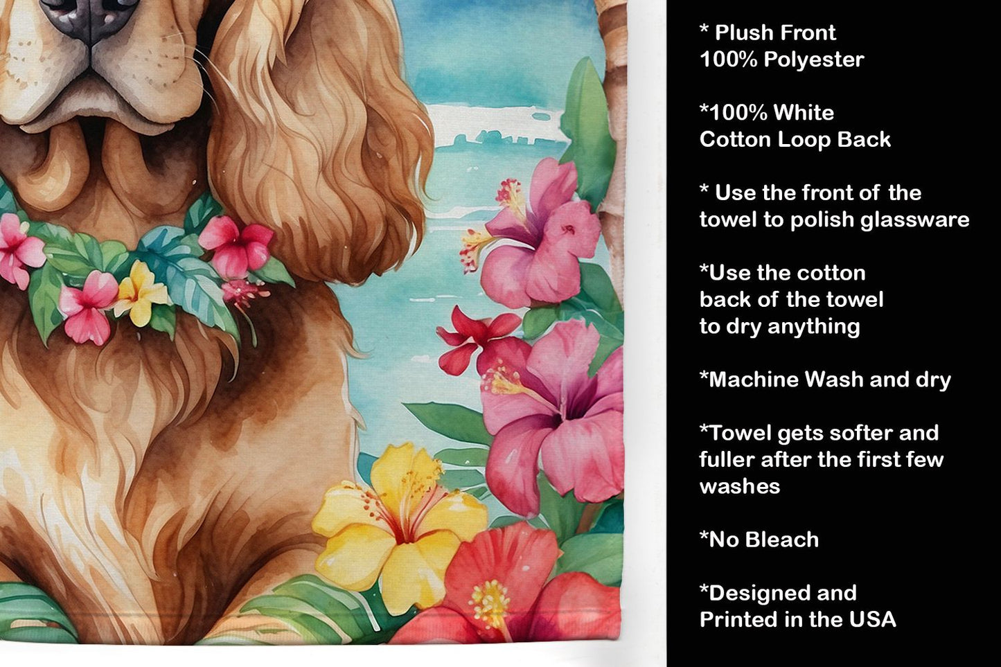 Cocker Spaniel Luau Kitchen Towel Dish Cloths Guest Hand Towel Decorative Bathroom Towel for Face,Tea, Dishcloth, Kitchen and Bath