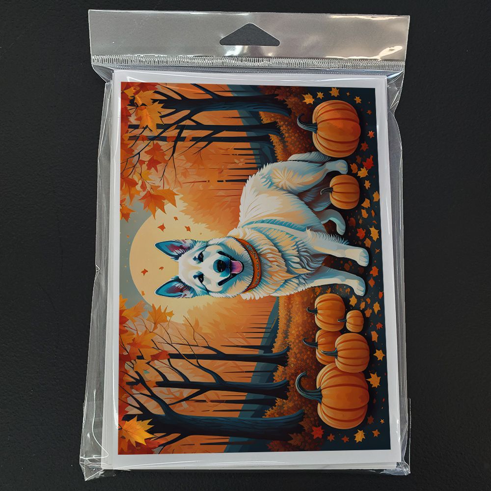 White German Shepherd Fall Greeting Cards Pack of 8 Blank Cards with Envelopes Whimsical A7 Size 5x7 Blank Note Cards