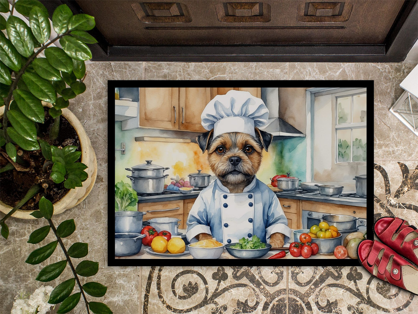 NEW Border Terrier The Chef Doormat Front Door Mat Indoor Outdoor Rugs for Entryway, Non Slip Washable Low Pile, 18H X 27W