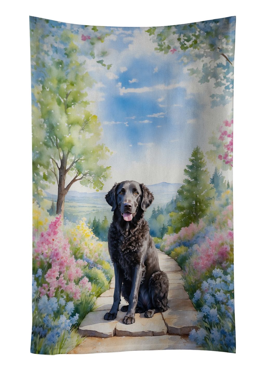 Curly-Coated Retriever Spring Path Kitchen Towel Dish Cloths Guest Hand Towel Decorative Bathroom Towel for Face,Tea, Dishcloth, Kitchen and Bath
