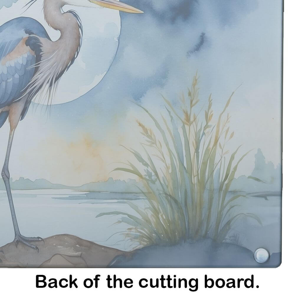 Blue Heron Under the Moonlight Glass Cutting Board Decorative Tempered Glass Kitchen Cutting and Serving Board Large Size Chopping Board