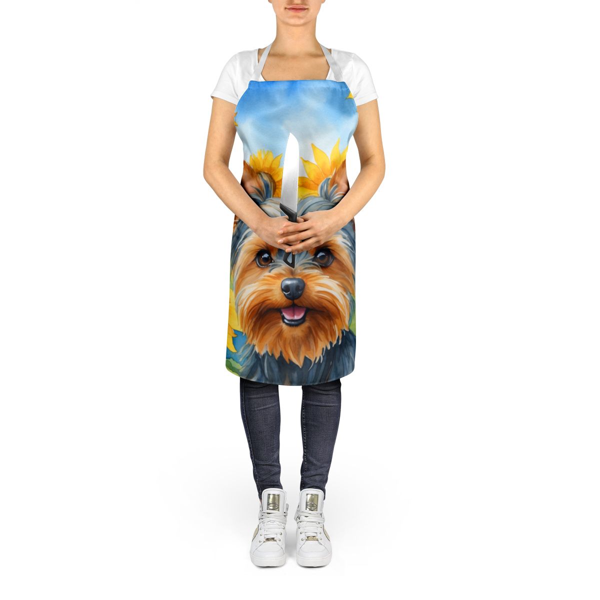 Yorkshire Terrier in Sunflowers Apron Cooking Kitchen Server Baking Crafts Gardening for Adult Women Men, Unisex, Large, Multicolor