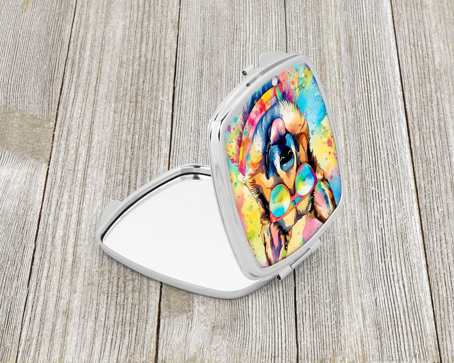 German Shepherd Hippie Dawg Compact Mirror Decorative Travel Makeup Mirror for Women Girls Gifts Pocket Makeup Mirror Folding Handheld