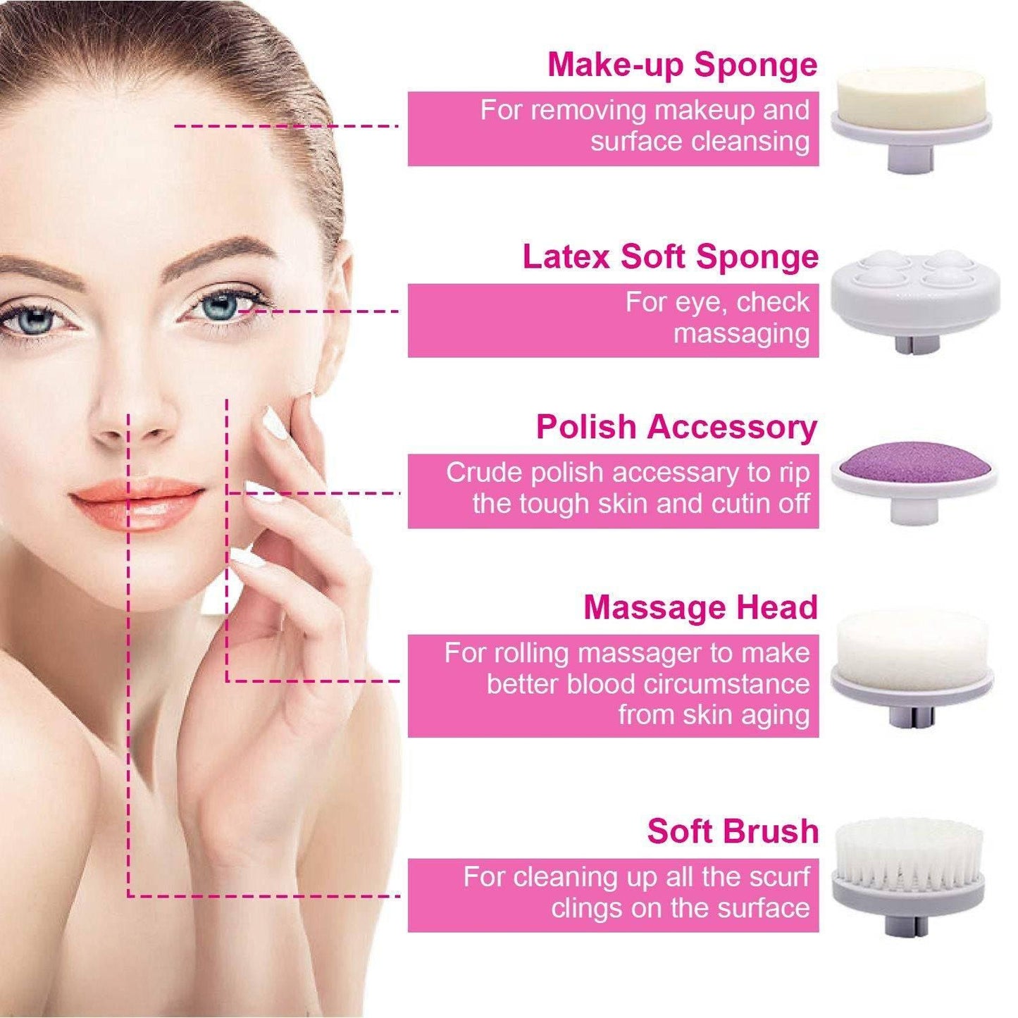 Facial Cleansing Brush Waterproof Face Spin Cleaning Brush with 5 Brush Heads - Clothes For Her Online Store