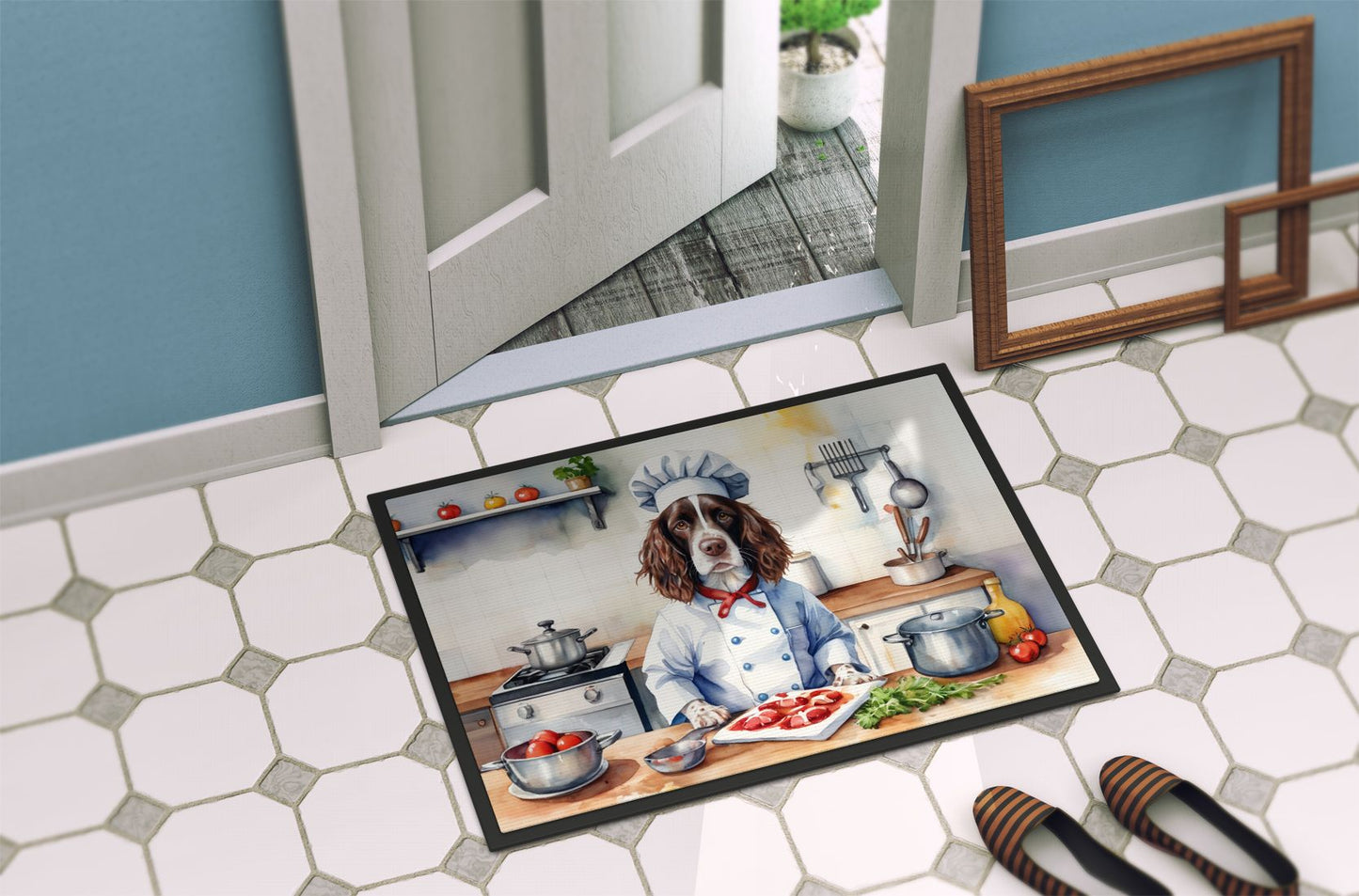 English Springer Spaniel The Chef Doormat Front Door Mat Indoor Outdoor Rugs for Entryway, Non Slip Washable Low Pile, 24H X 36W