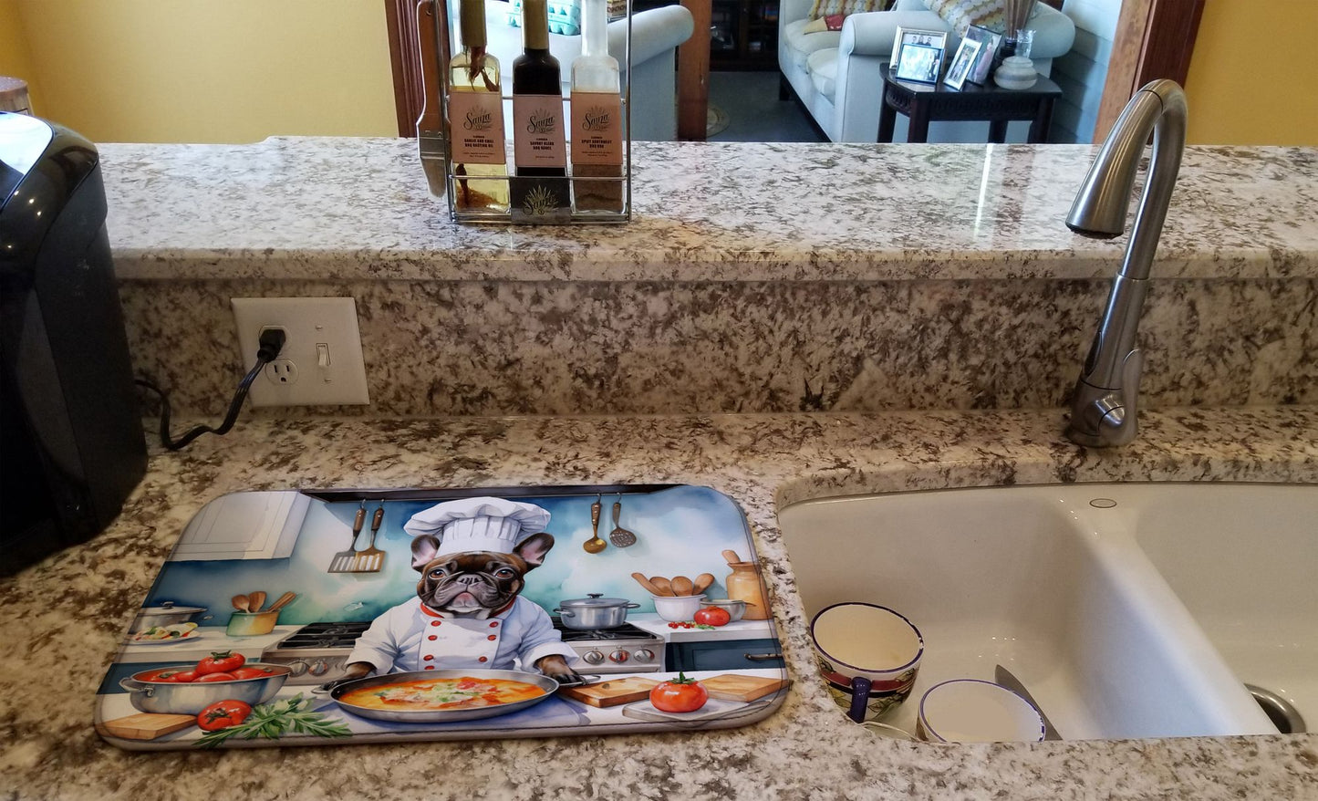 French Bulldog The Chef Dish Drying Mat Absorbent Dish Drying Mat Pad for Kitchen Counter Dish Drainer Mat for Countertop, 14 x 21", Multicolor