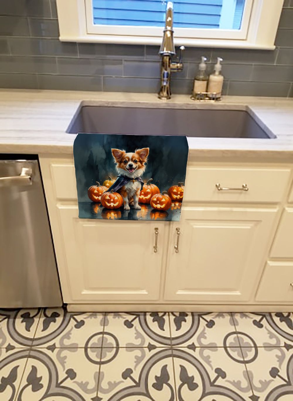 Papillon Puppy Halloween Kitchen Towel Dish Cloths Guest Hand Towel Decorative Bathroom Towel for Face,Tea, Dishcloth, Kitchen and Bath