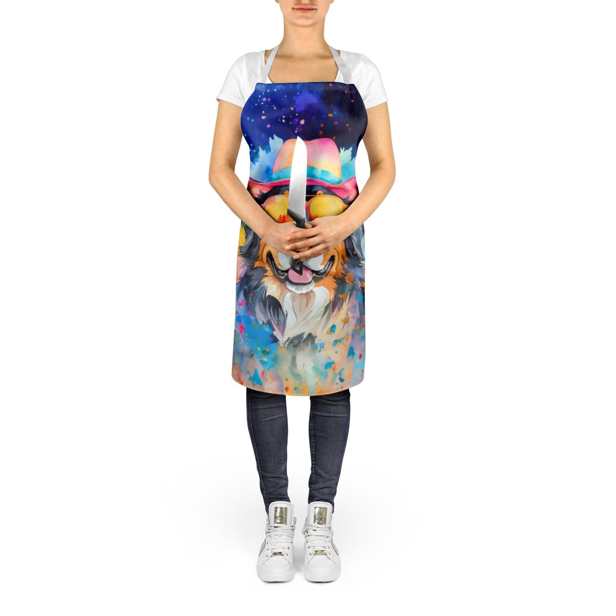 Bernese Mountain Dog Hippie Dawg Apron Cooking Kitchen Server Baking Crafts Gardening for Adult Women Men, Unisex, Large, Multicolor
