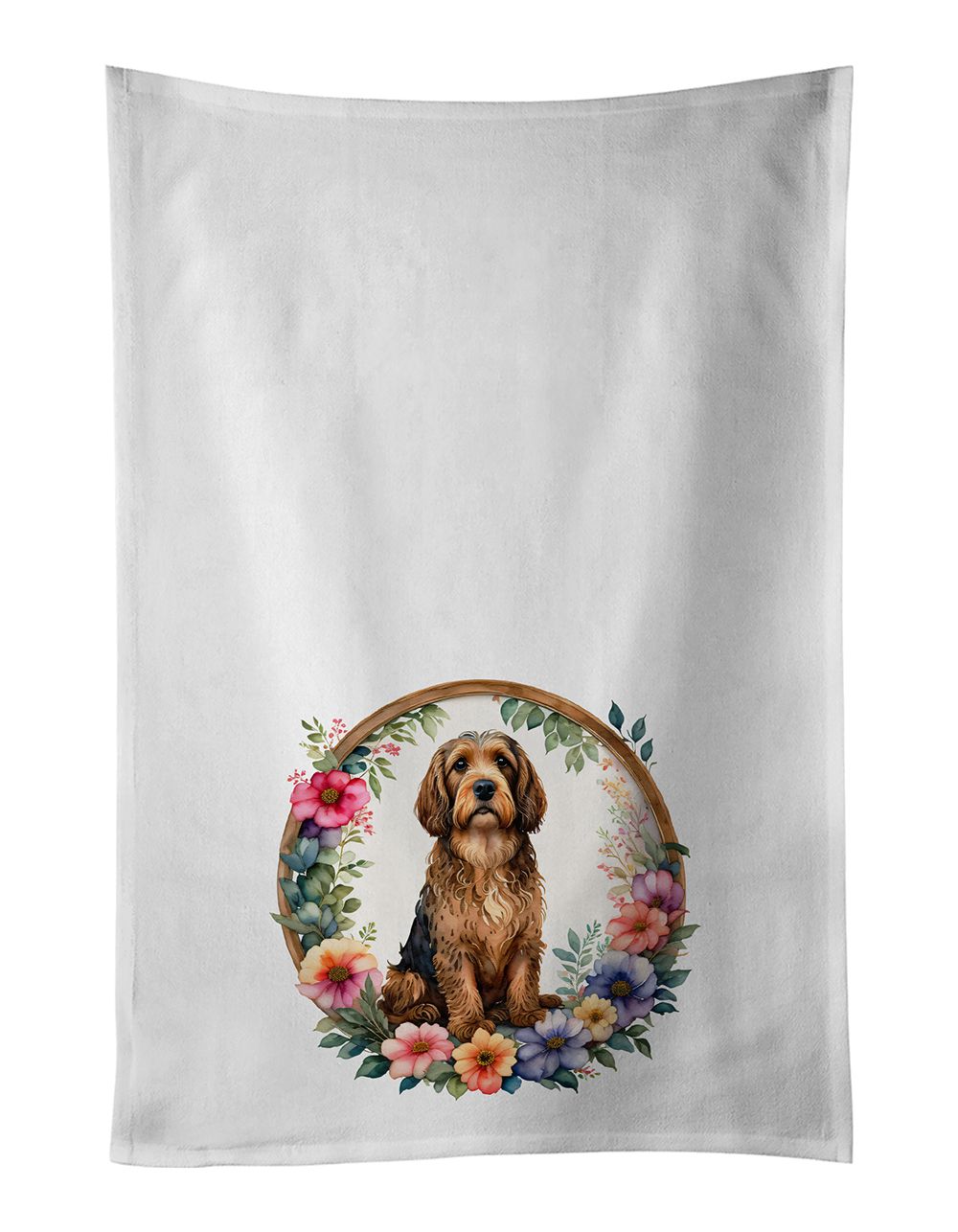 Otterhound and Flowers Kitchen Towel Set of 2 White Dish Towels Decorative Bathroom Hand towel for Hand, Face, Hair, Yoga, Tea, Dishcloth, 19 X 28", White