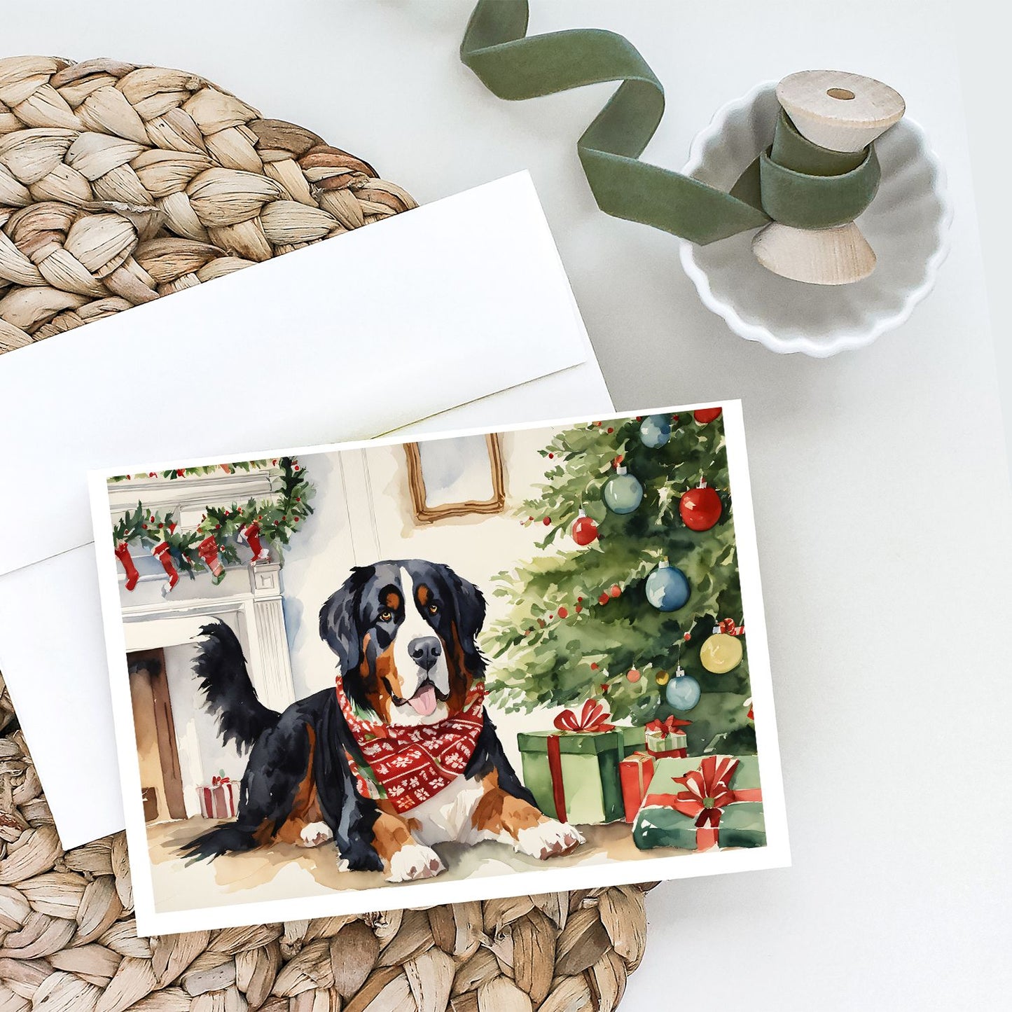 Bernese Mountain Dog Christmas Greeting Cards Pack of 8 Blank Cards with Envelopes Whimsical A7 Size 5x7 Blank Note Cards