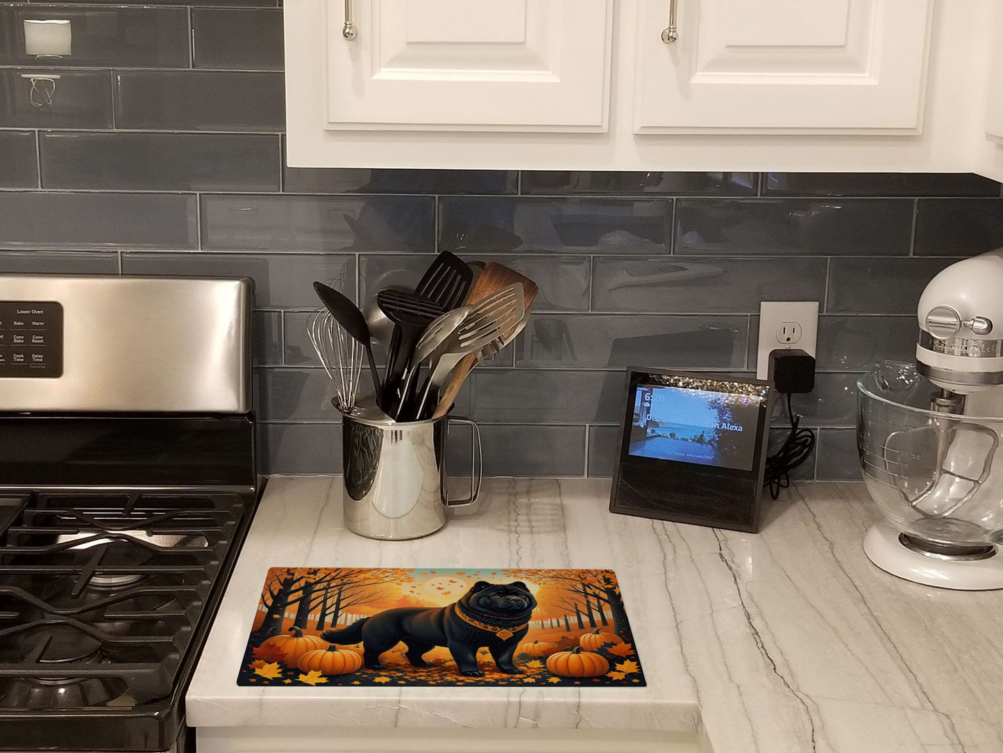 NEW Black Chow Chow Fall Glass Cutting Board Decorative Tempered Glass Kitchen Cutting and Serving Board Large Size Chopping Board