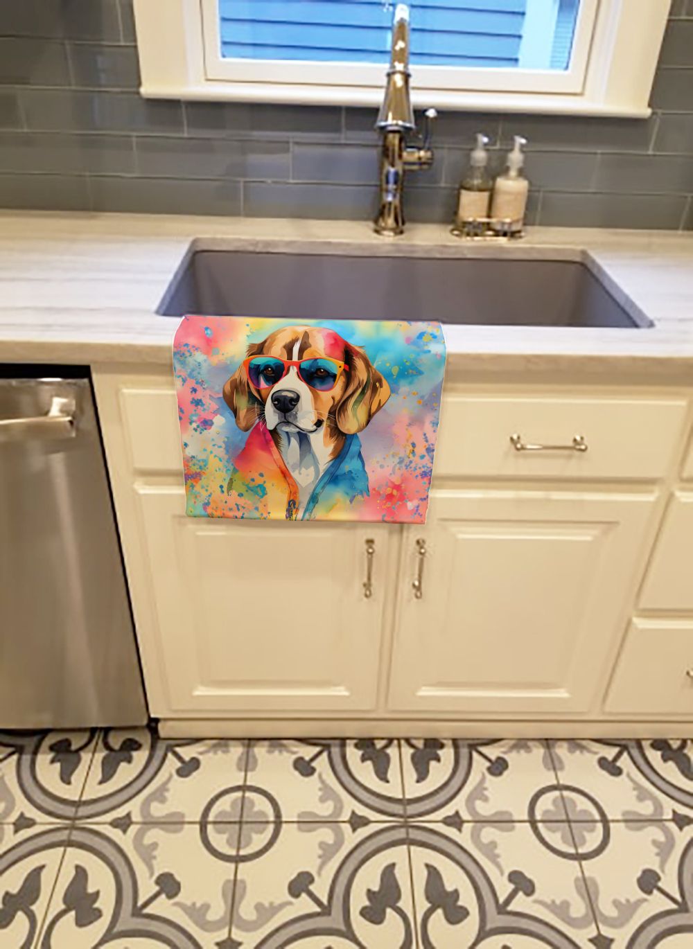 Beagle Hippie Dawg Kitchen Towel Dish Cloths Guest Hand Towel Decorative Bathroom Towel for Face,Tea, Dishcloth, Kitchen and Bath