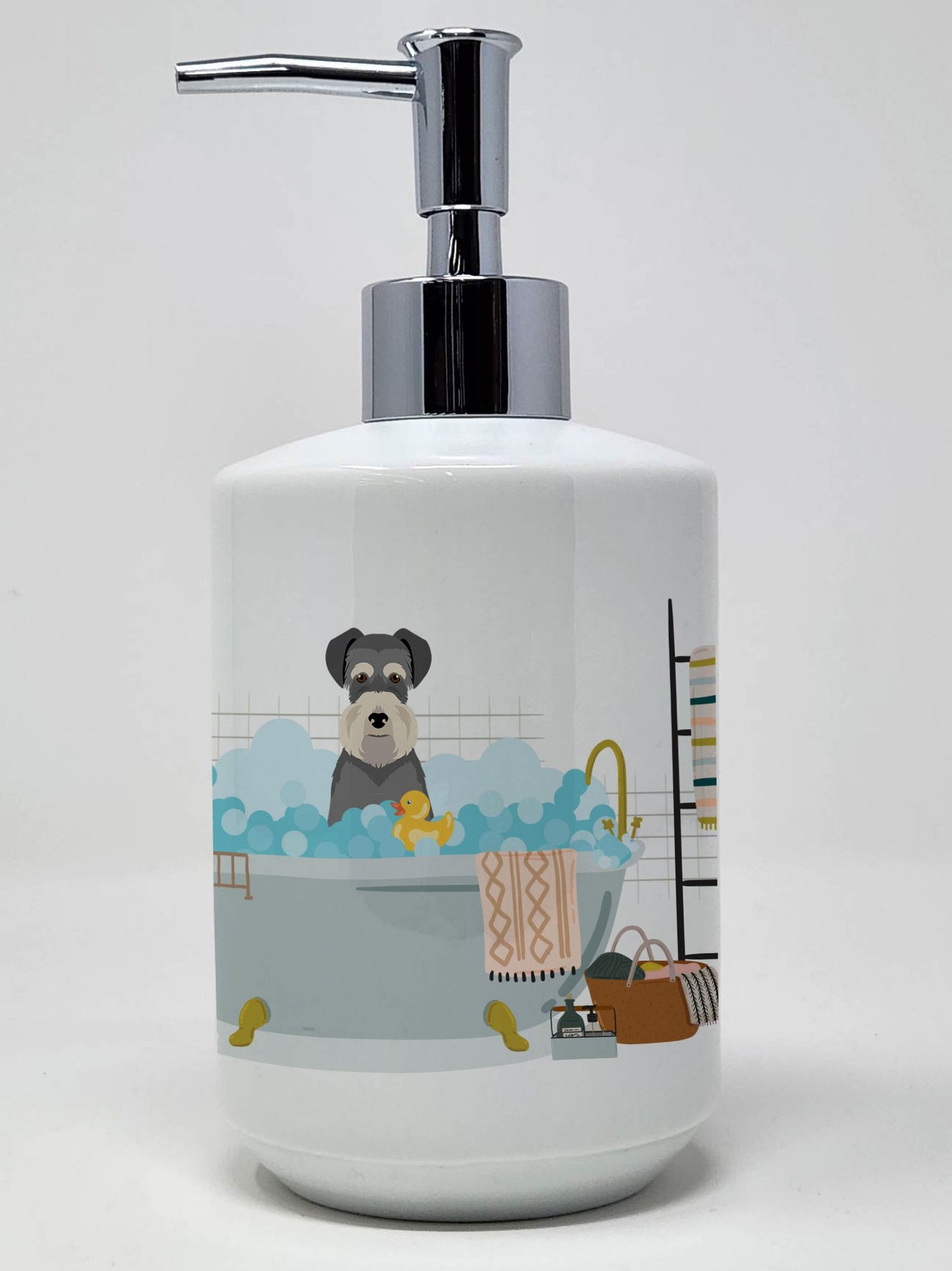 Salt Pepper Natural Ears Schnauzer Ceramic Soap Dispenser Hand Soap Dispenser Pump Bottles for Bathroom Kitchen, Empty Refillable Liquid Soap Container