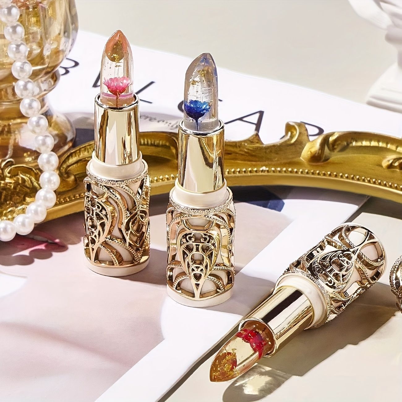 Dried Flowers Jelly Color-changing Lipstick, Female Moisturizing, Long-lasting Non-stick Cup, Color-changing Lip Balm