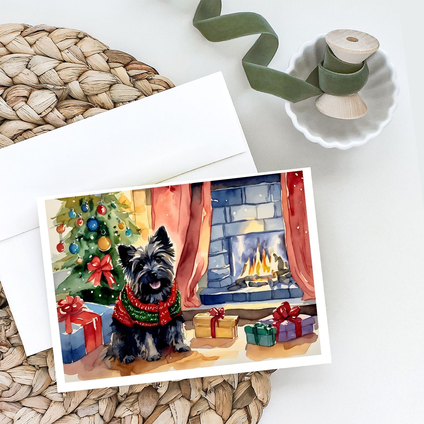 Cairn Terrier Christmas Greeting Cards Pack of 8 Blank Cards with Envelopes Whimsical A7 Size 5x7 Blank Note Cards