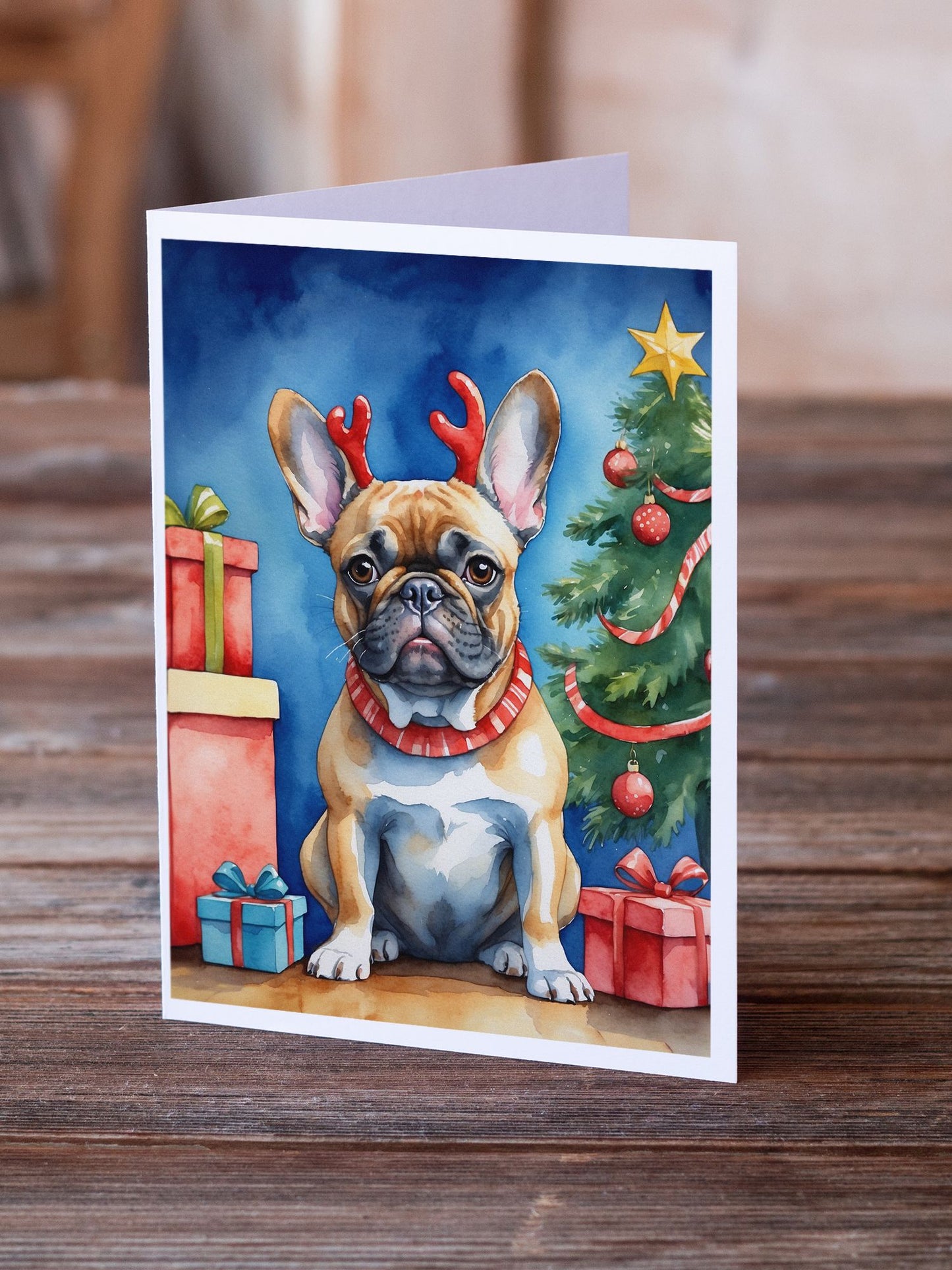 French Bulldog Christmas Reindeer Greeting Cards Pack of 8 Blank Cards with Envelopes Whimsical A7 Size 5x7 Blank Note Cards