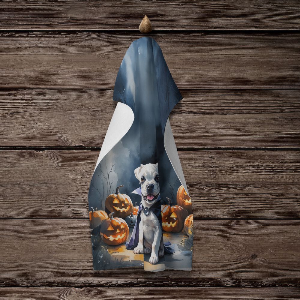White Boxer Puppy Halloween Kitchen Towel Dish Cloths Guest Hand Towel Decorative Bathroom Towel for Face,Tea, Dishcloth, Kitchen and Bath