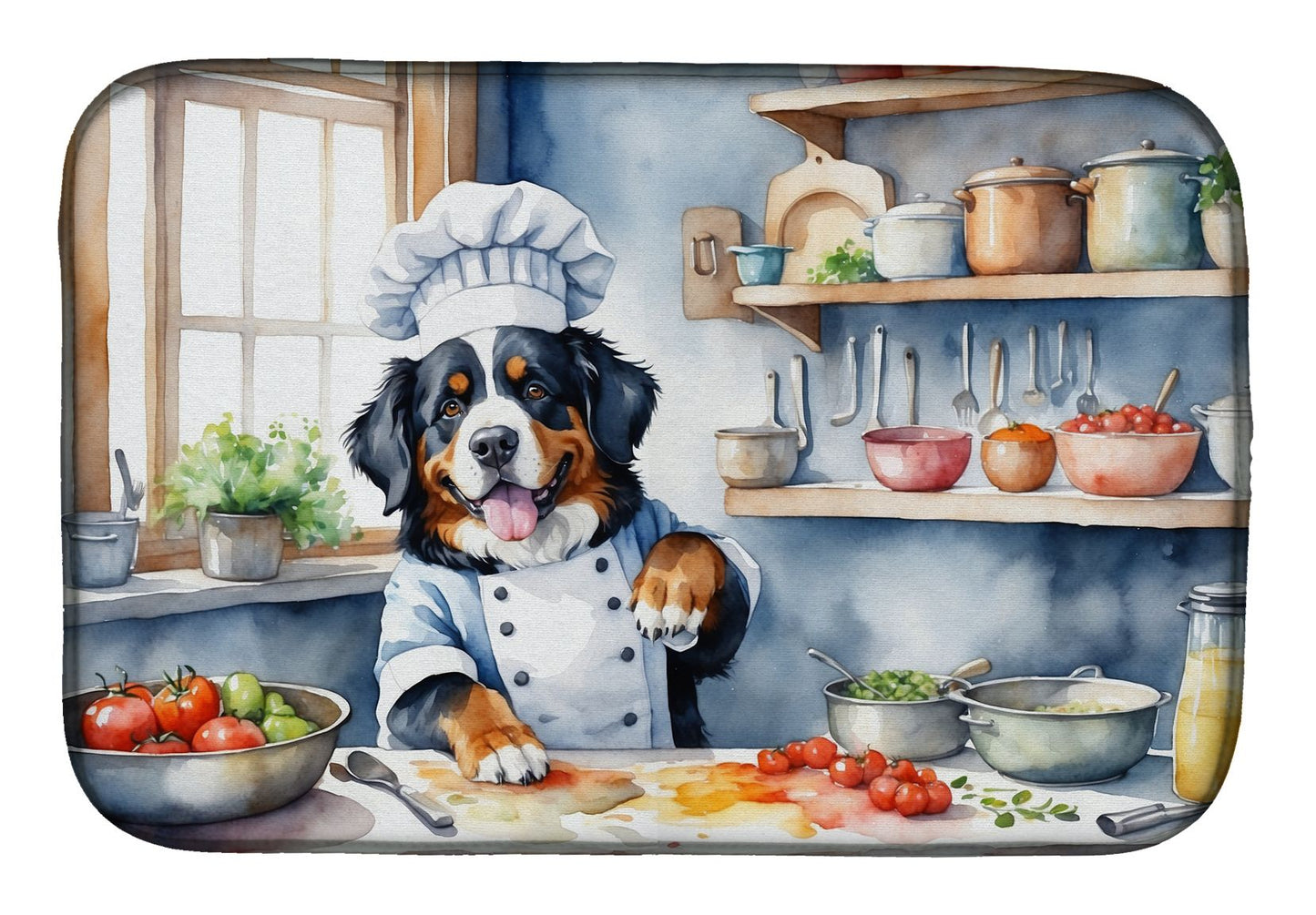 Bernese Mountain Dog The Chef Dish Drying Mat Absorbent Dish Drying Mat Pad for Kitchen Counter Dish Drainer Mat for Countertop, 14 x 21", Multicolor
