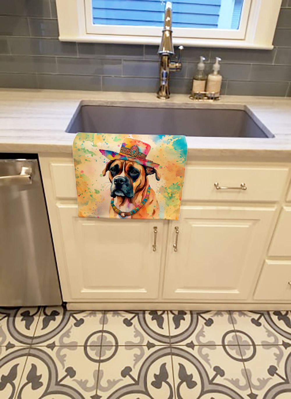 Boxer Hippie Dawg Kitchen Towel Dish Cloths Guest Hand Towel Decorative Bathroom Towel for Face,Tea, Dishcloth, Kitchen and Bath