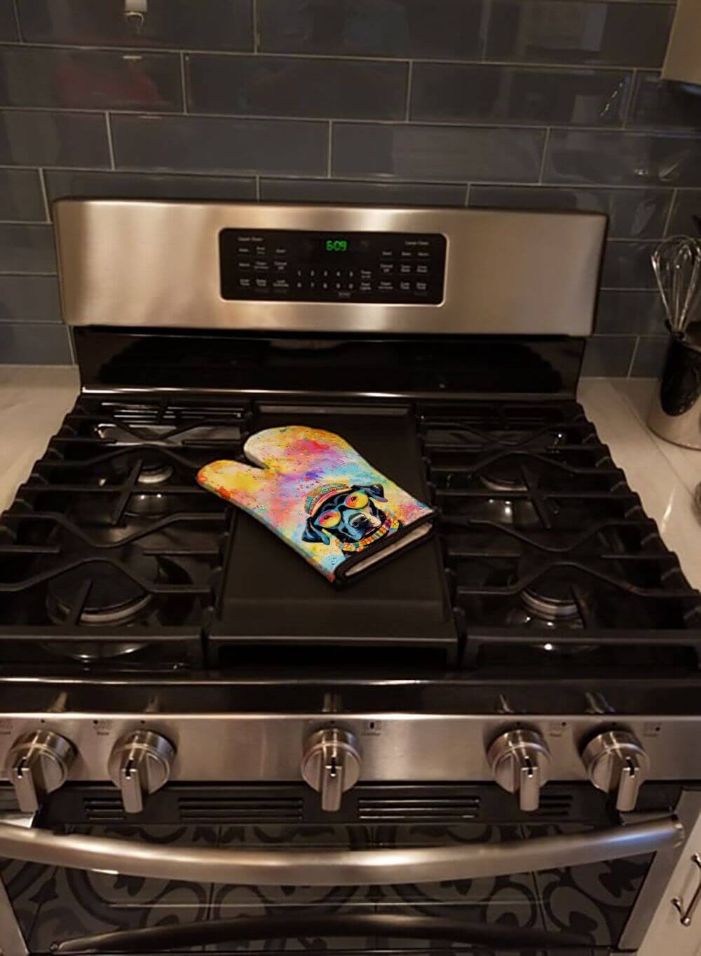 Black Labrador Hippie Dawg Oven Mitt Heat Resistant Thick Oven Mitt for Hot Pans and Oven, Kitchen Mitt Protect Hands, Cooking Baking Glove