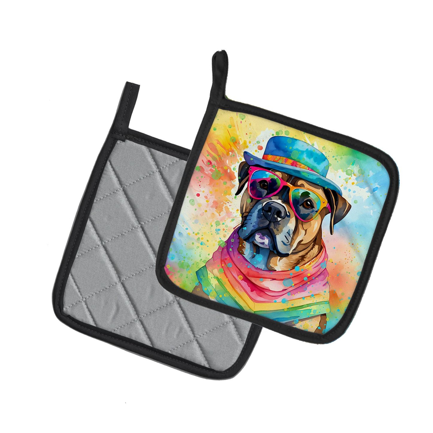 Cane Corso Hippie Dawg Pair of Pot Holders Kitchen Heat Resistant Pot Holders Sets Oven Hot Pads for Cooking Baking BBQ, 7 1/2 x 7 1/2