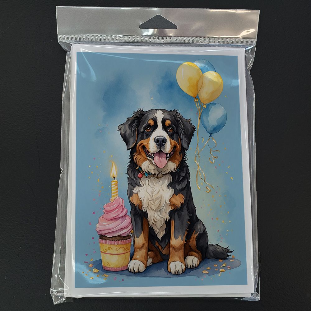 Bernese Mountain Dog Happy Birthday Greeting Cards Pack of 8 Blank Cards with Envelopes Whimsical A7 Size 5x7 Blank Note Cards