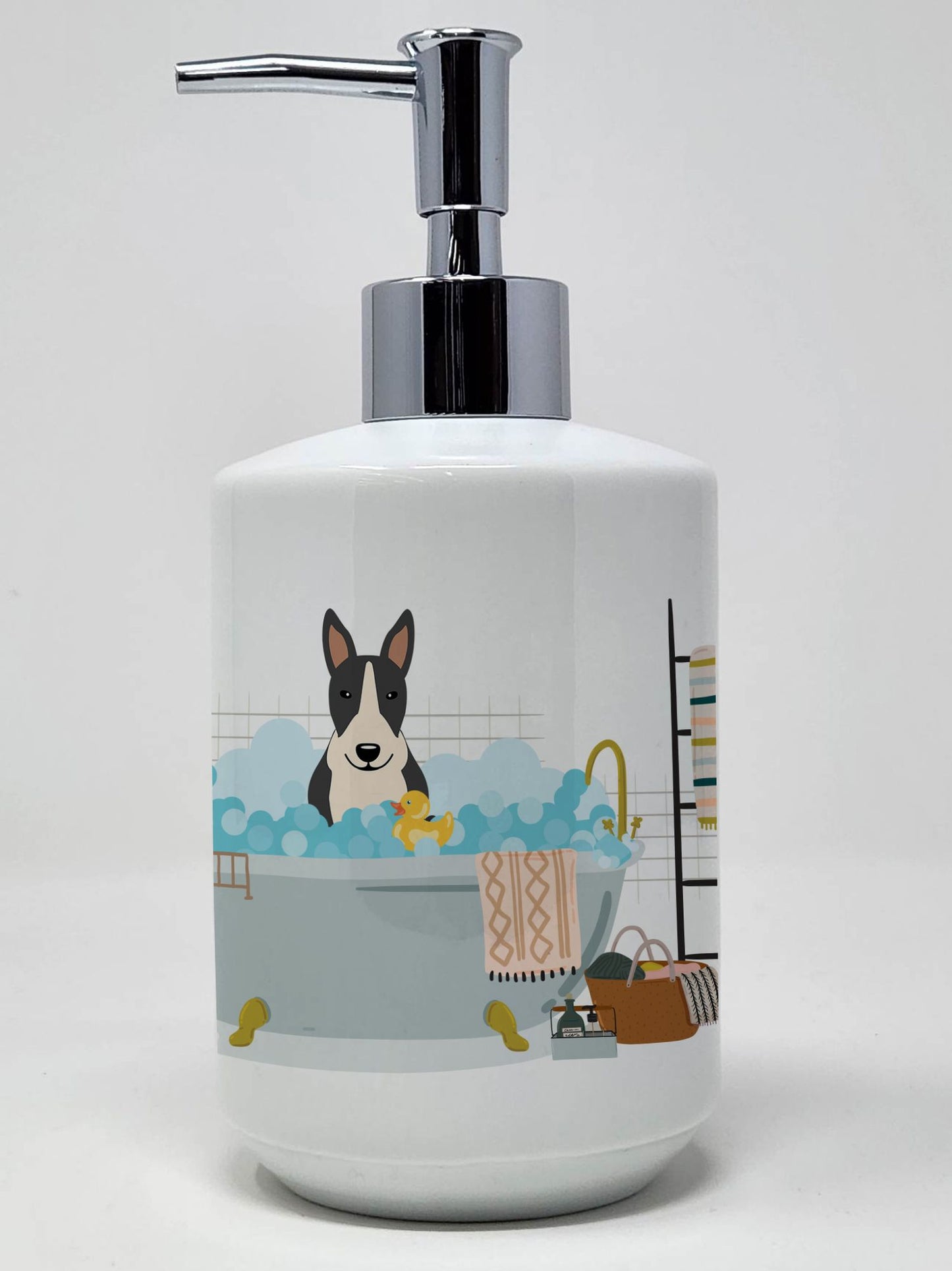 NEW Black White Bull Terrier in Bathtub Ceramic Soap Dispenser Hand Soap Dispenser Pump Bottles for Bathroom Kitchen, Empty Refillable Liquid Soap Container