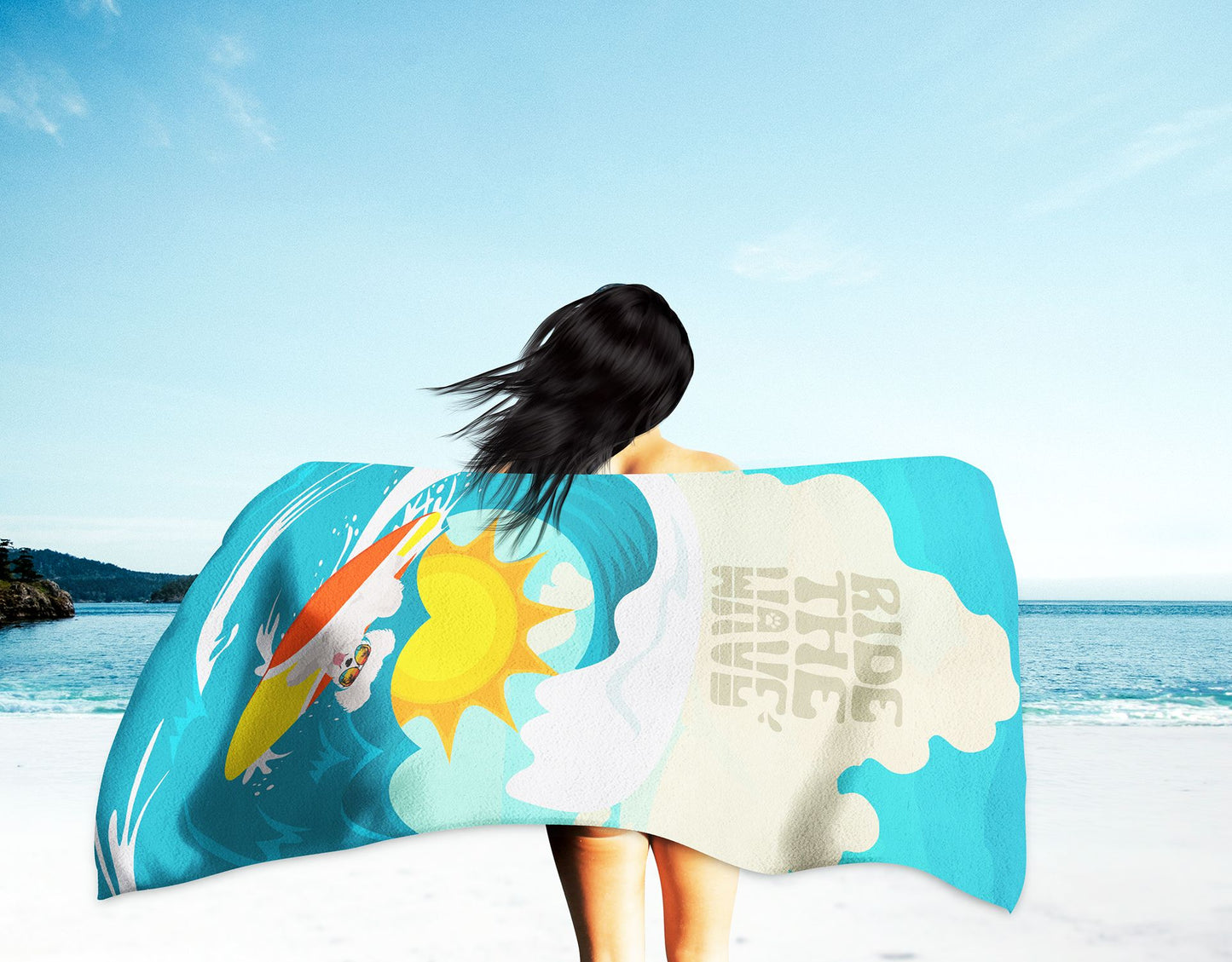 Surfer Dog Bichon Frise Premium Beach Towel Oversized Towel Beach Blanket, Pool, Beach Essentials, Yoga, Premium Bath Towel, Quick Dry Plush