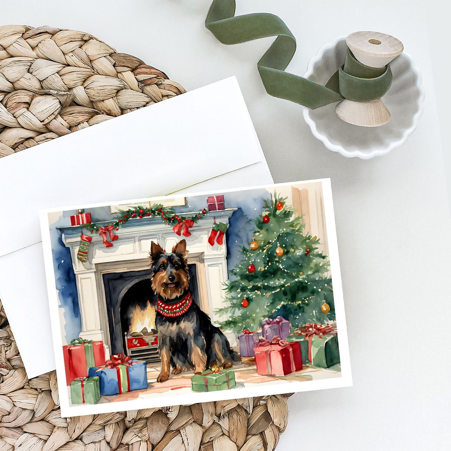 Australian Terrier Christmas Greeting Cards Pack of 8 Blank Cards with Envelopes Whimsical A7 Size 5x7 Blank Note Cards