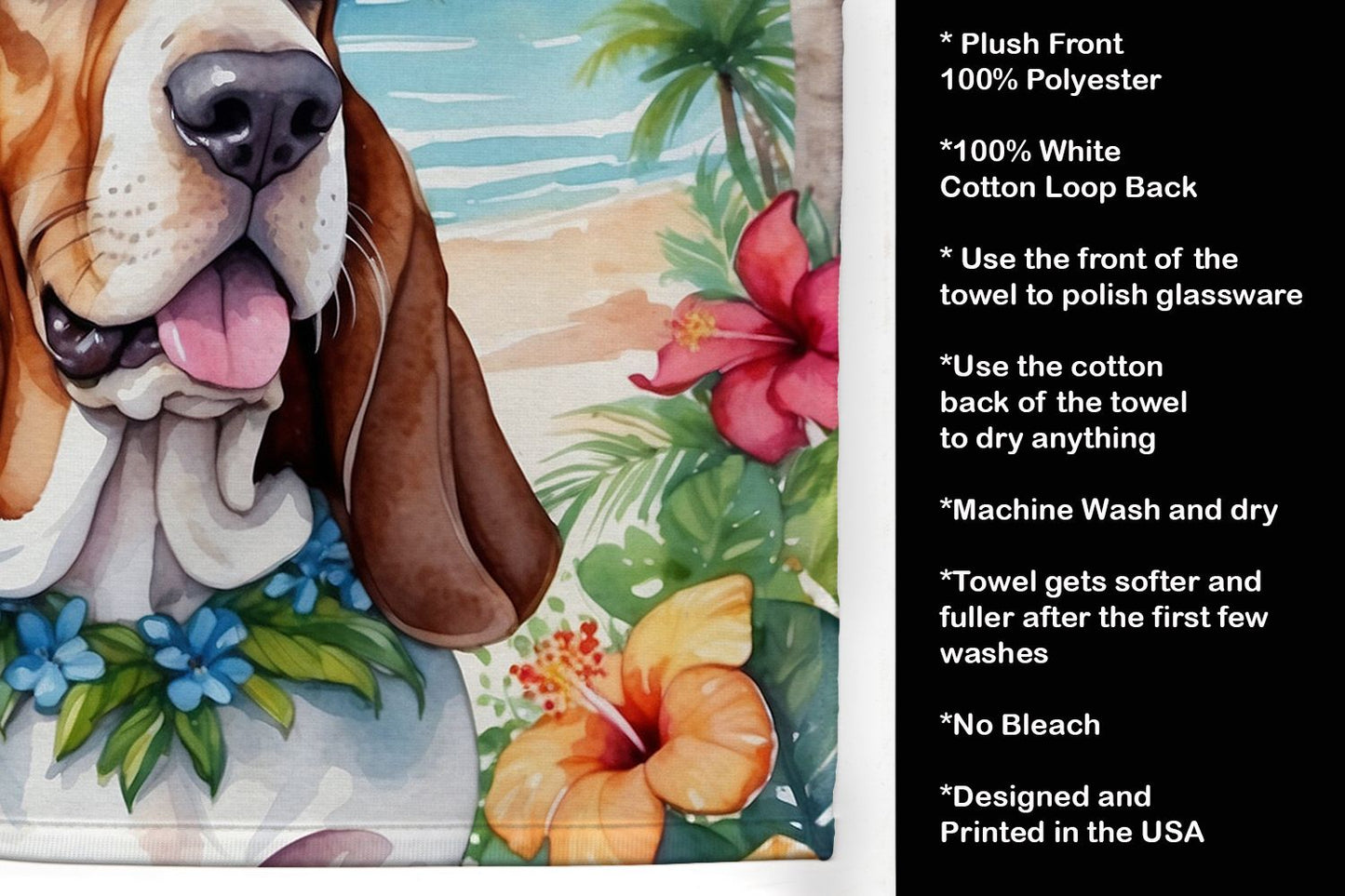 Basset Hound Luau Kitchen Towel Dish Cloths Guest Hand Towel Decorative Bathroom Towel for Face,Tea, Dishcloth, Kitchen and Bath