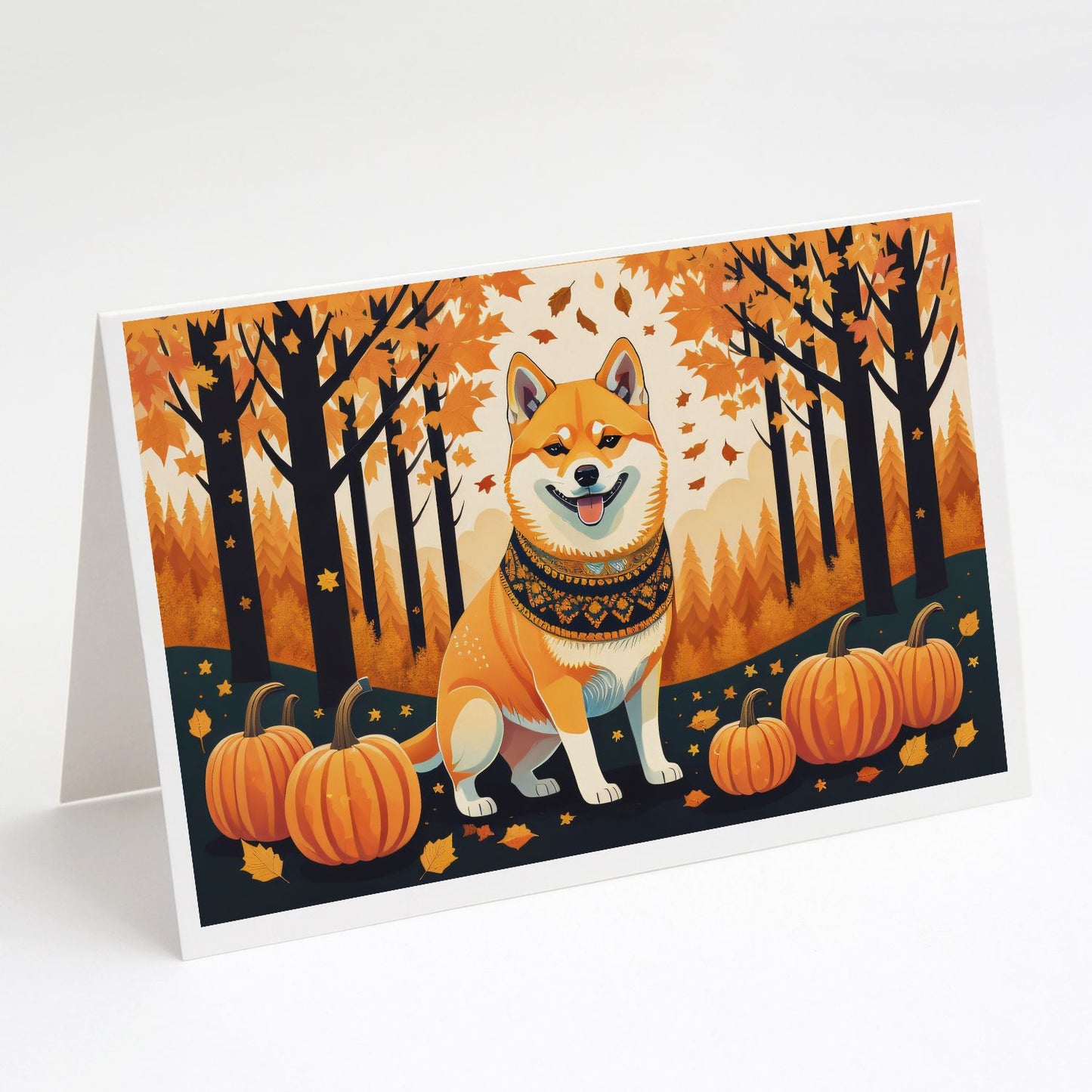 Shiba Inu Fall Greeting Cards Pack of 8 Blank Cards with Envelopes Whimsical A7 Size 5x7 Blank Note Cards