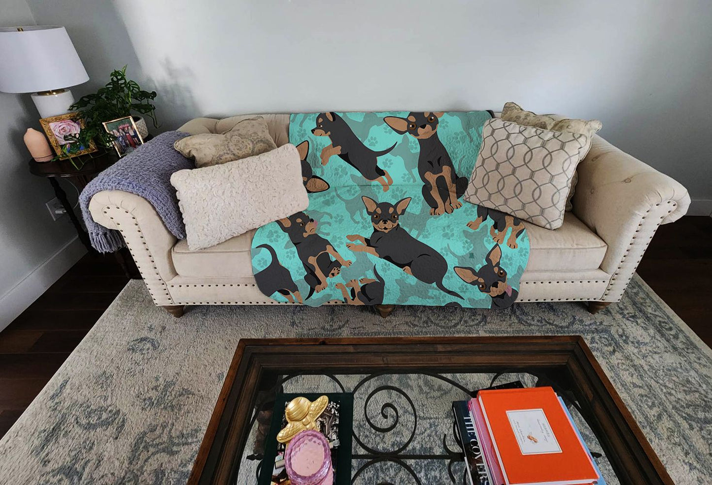 Black and Tan Chihuahua Quilted Blanket 50x60 Artwork Pattern Quilted Throw Blanket for Bed, Couch, Sofa, Soft and Lightweight